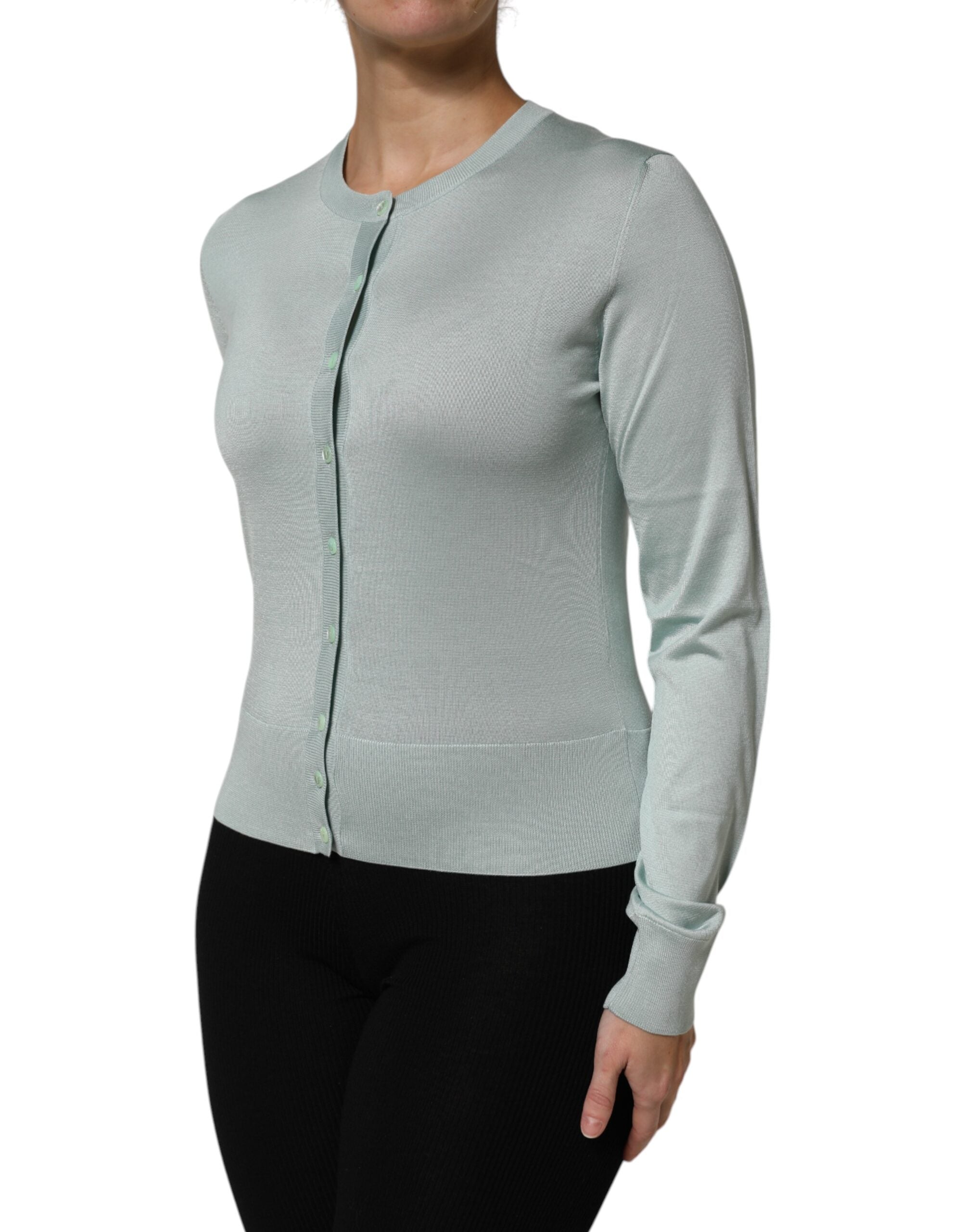 Dolce & Gabbana Hellgrüne Strickjacke aus Seide mit Knopfleiste-3