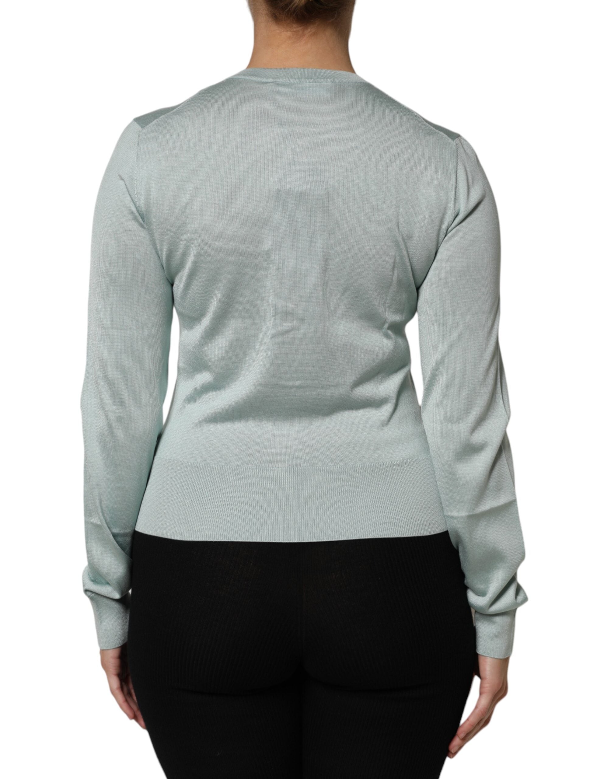 Dolce & Gabbana Hellgrüne Strickjacke aus Seide mit Knopfleiste-4
