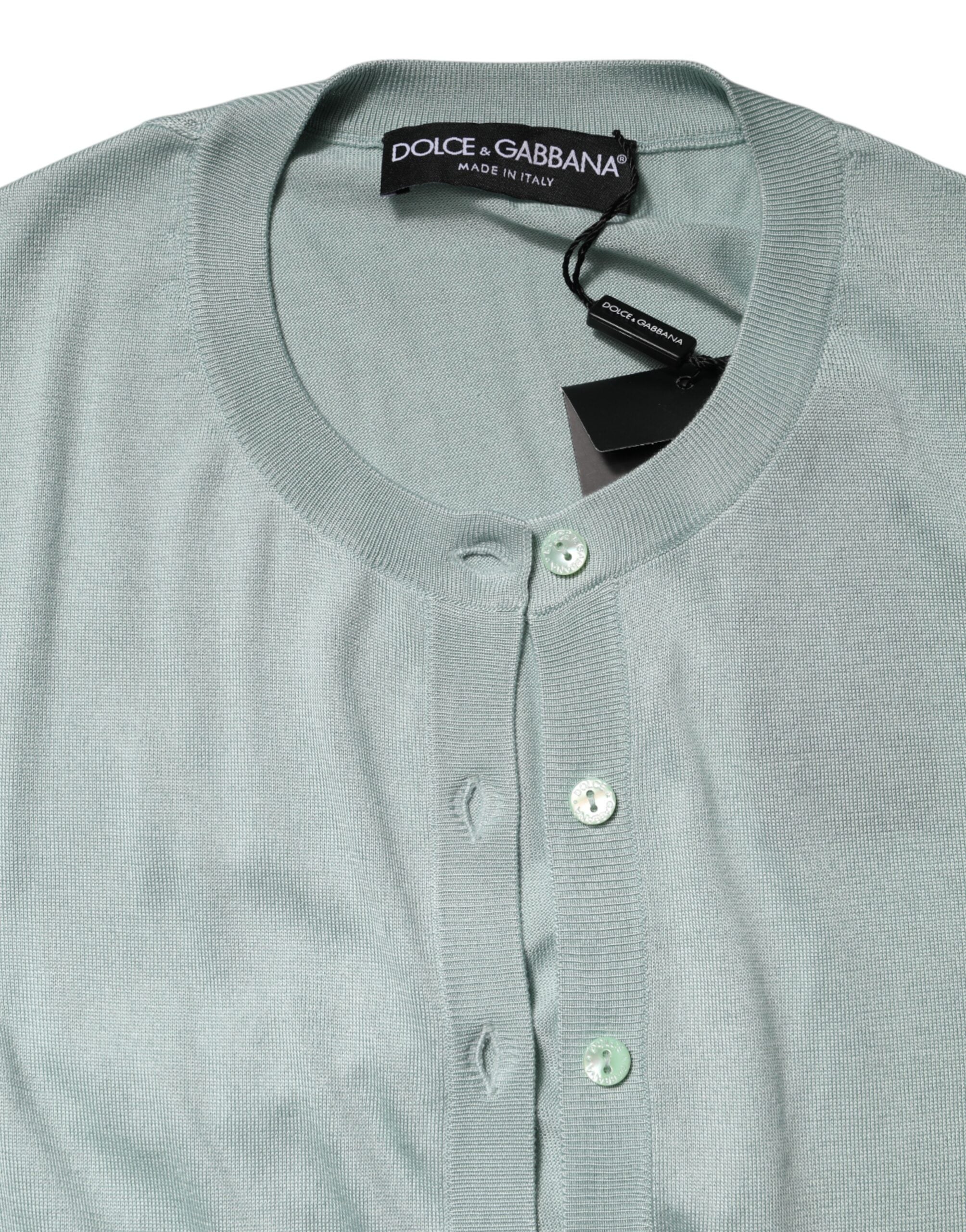 Dolce & Gabbana Hellgrüne Strickjacke aus Seide mit Knopfleiste-7