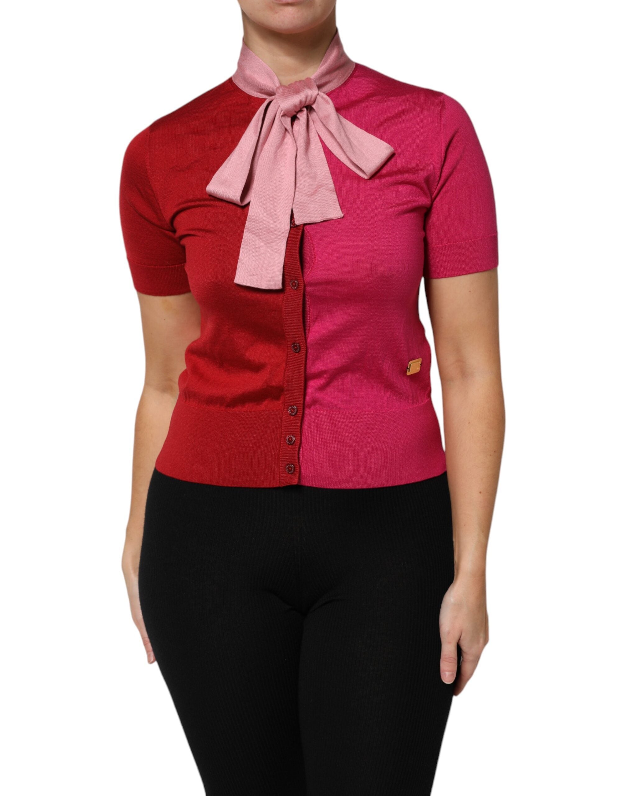 Top rosa de manga corta con botones y cuello Ascot de Dolce & Gabbana-2