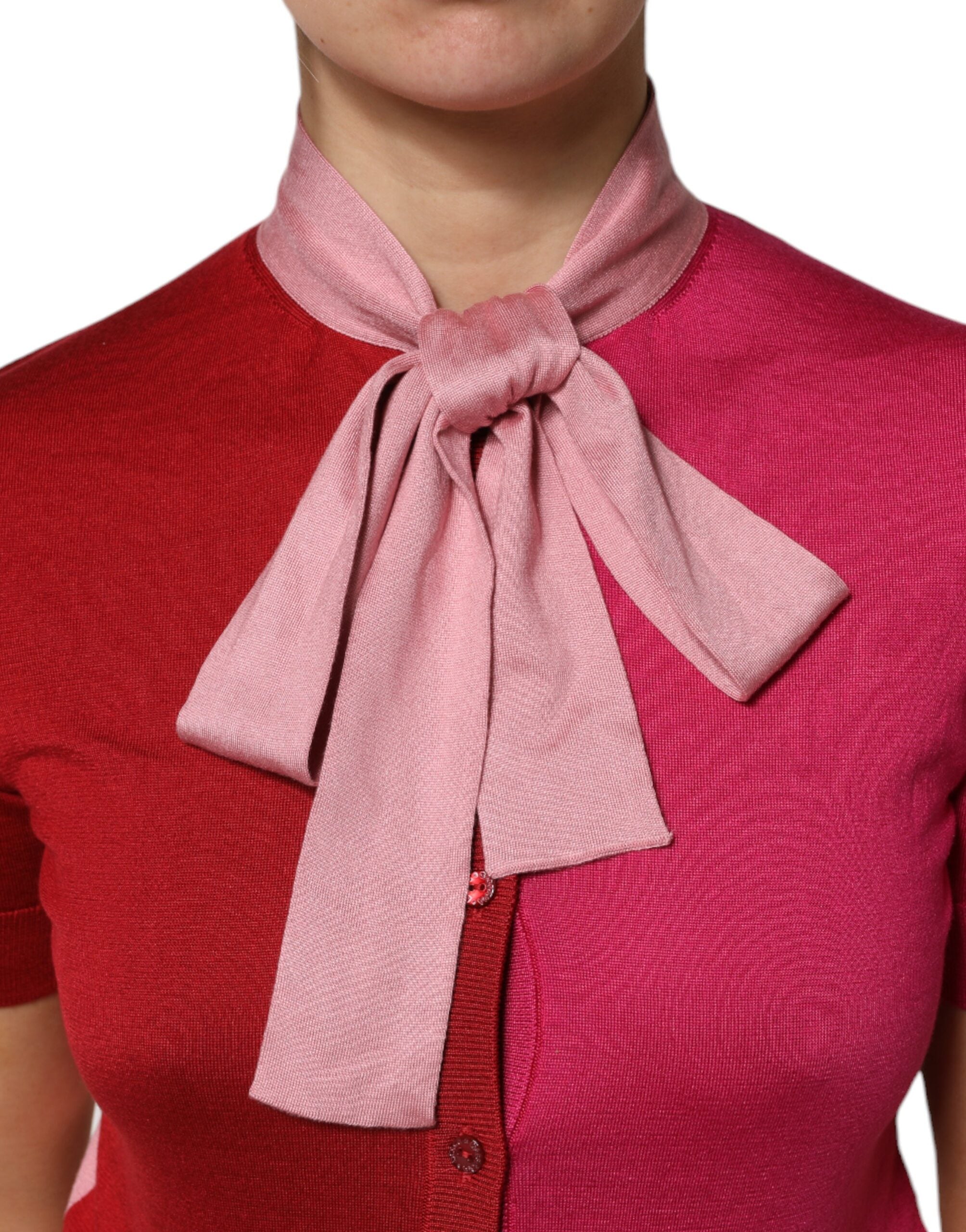 Top rosa de manga corta con botones y cuello Ascot de Dolce & Gabbana-5