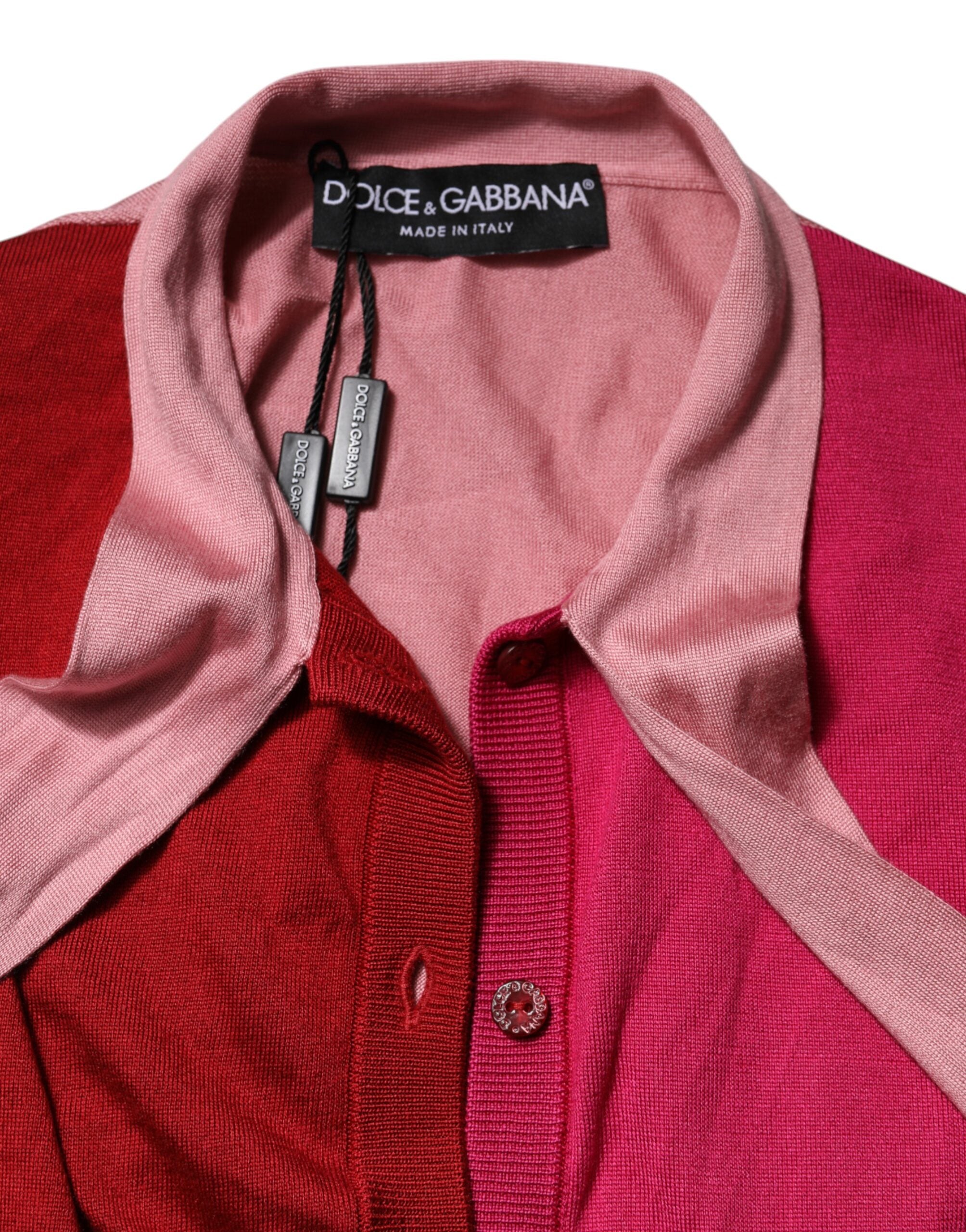 Top rosa de manga corta con botones y cuello Ascot de Dolce & Gabbana-8