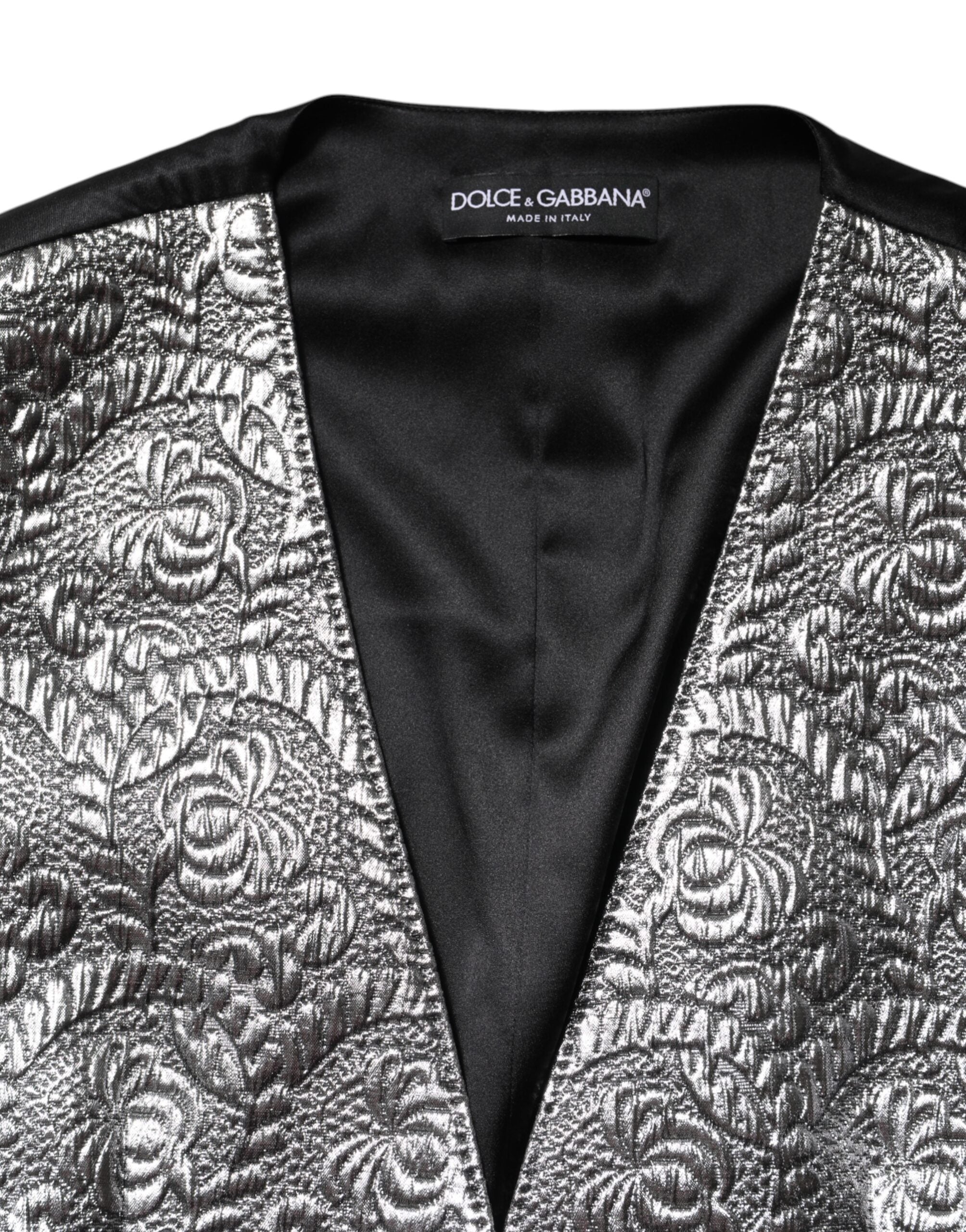 Dolce & Gabbana Silver sleeveless jacquard vest top with floral pattern-6