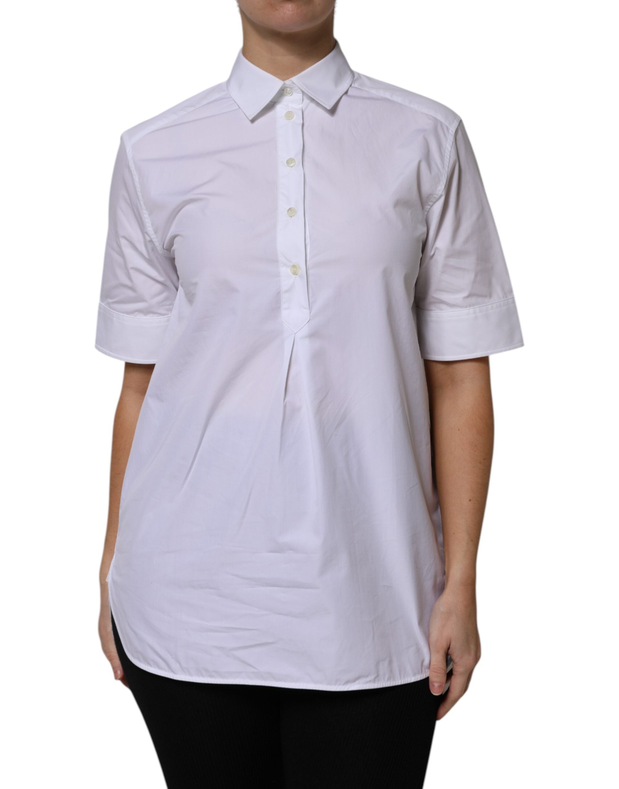 Dolce & Gabbana White Cotton Short Sleeve Polo Shirt with Collar