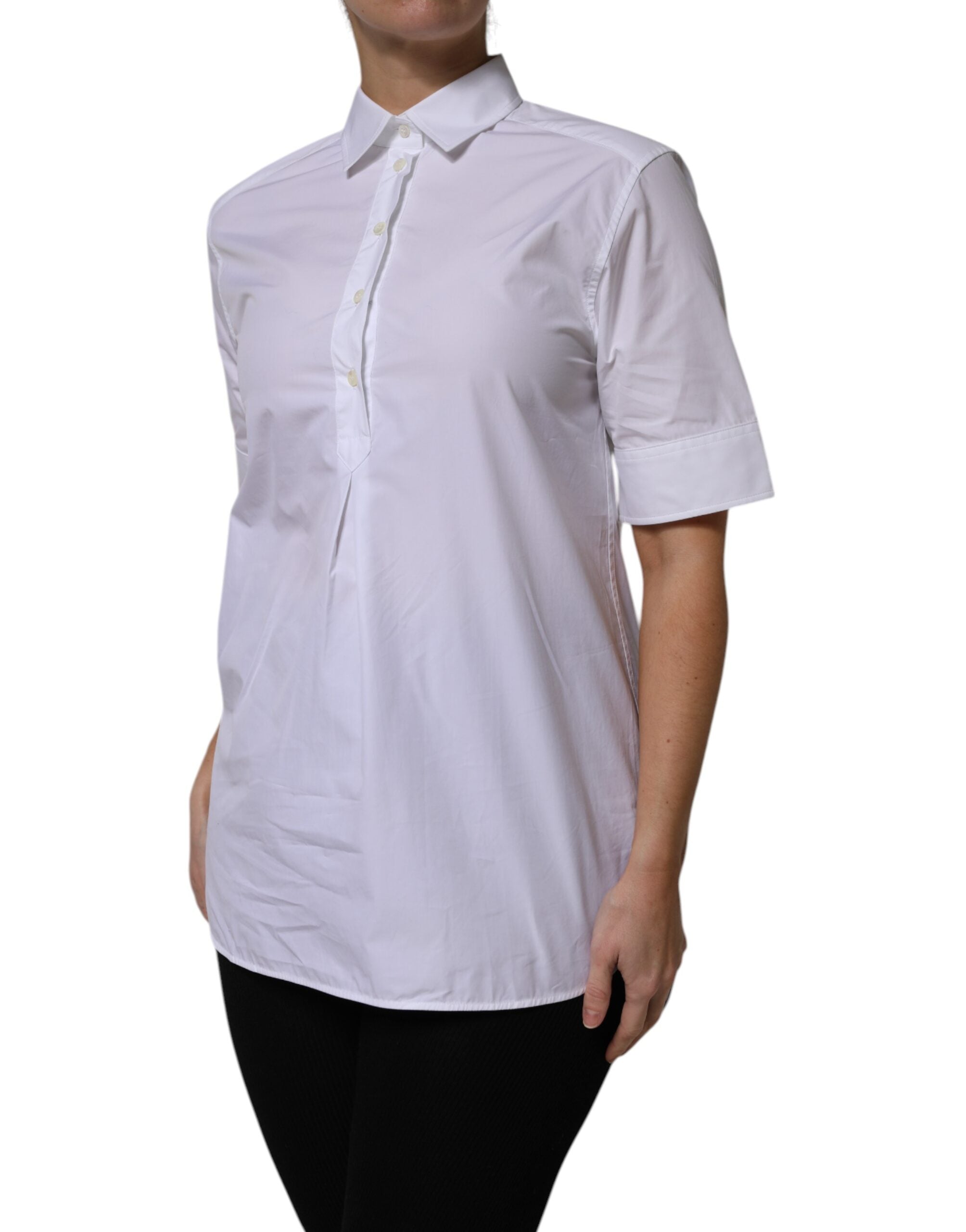 Dolce & Gabbana White Cotton Short Sleeve Polo Shirt with Collar-3