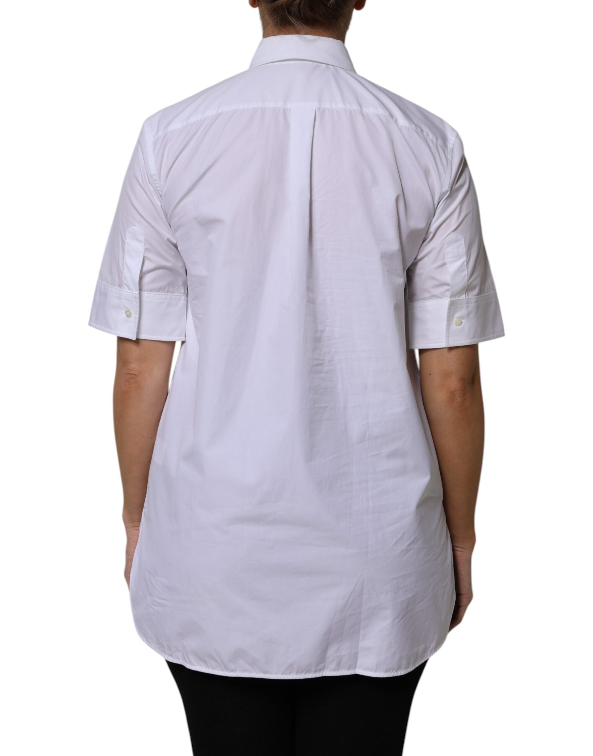 Dolce & Gabbana White Cotton Short Sleeve Polo Shirt with Collar-4