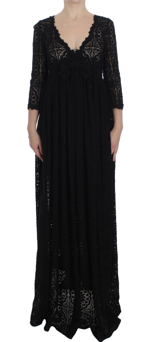 Dolce & Gabbana Schwarzes Ricamo Maxikleid in voller Länge gestrickt-1