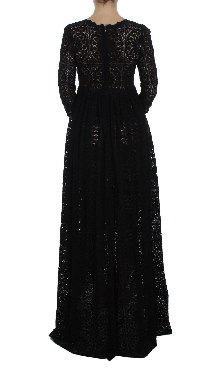 Dolce & Gabbana Schwarzes Ricamo Maxikleid in voller Länge gestrickt-3