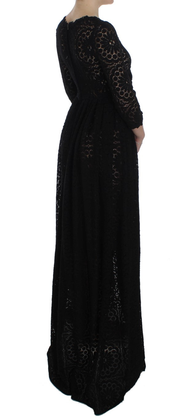 Dolce & Gabbana Schwarzes Ricamo Maxikleid in voller Länge gestrickt-4