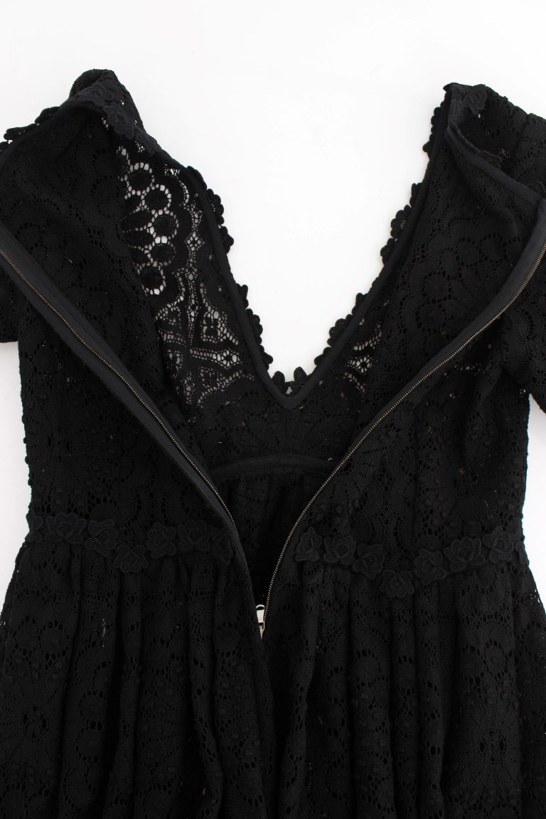 Dolce & Gabbana Schwarzes Ricamo Maxikleid in voller Länge gestrickt-7