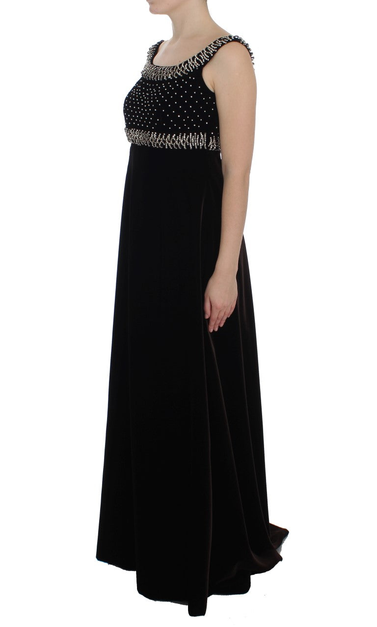 Dolce & Gabbana Braunes Samt-Kristall-Etuikleid-2