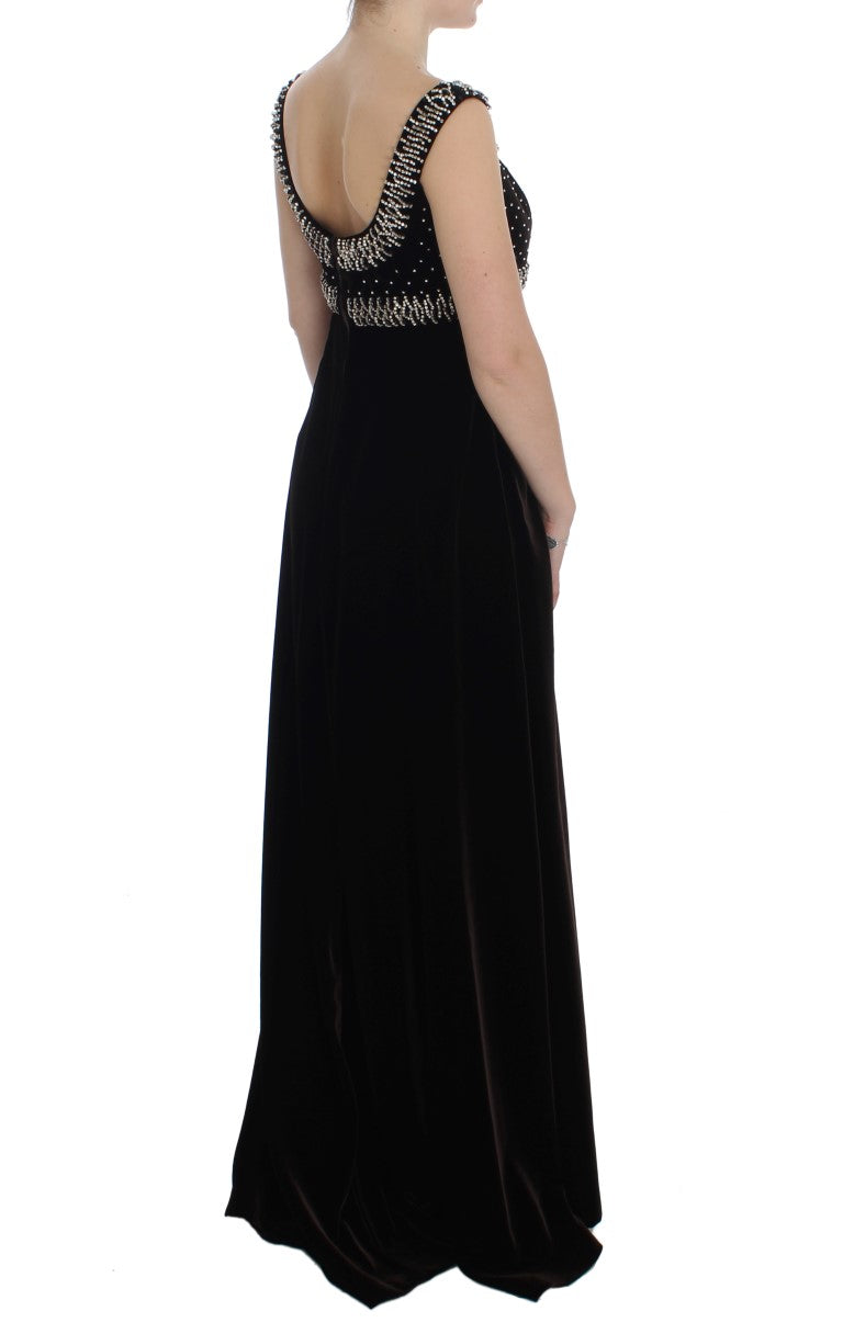Dolce & Gabbana Braunes Samt-Kristall-Etuikleid-4