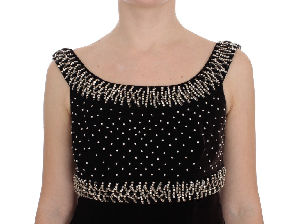 Dolce & Gabbana Braunes Samt-Kristall-Etuikleid-5