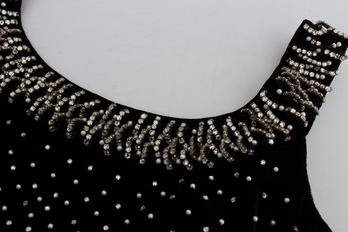 Dolce & Gabbana Braunes Samt-Kristall-Etuikleid-6