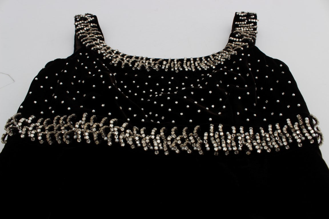 Dolce & Gabbana Braunes Samt-Kristall-Etuikleid-7