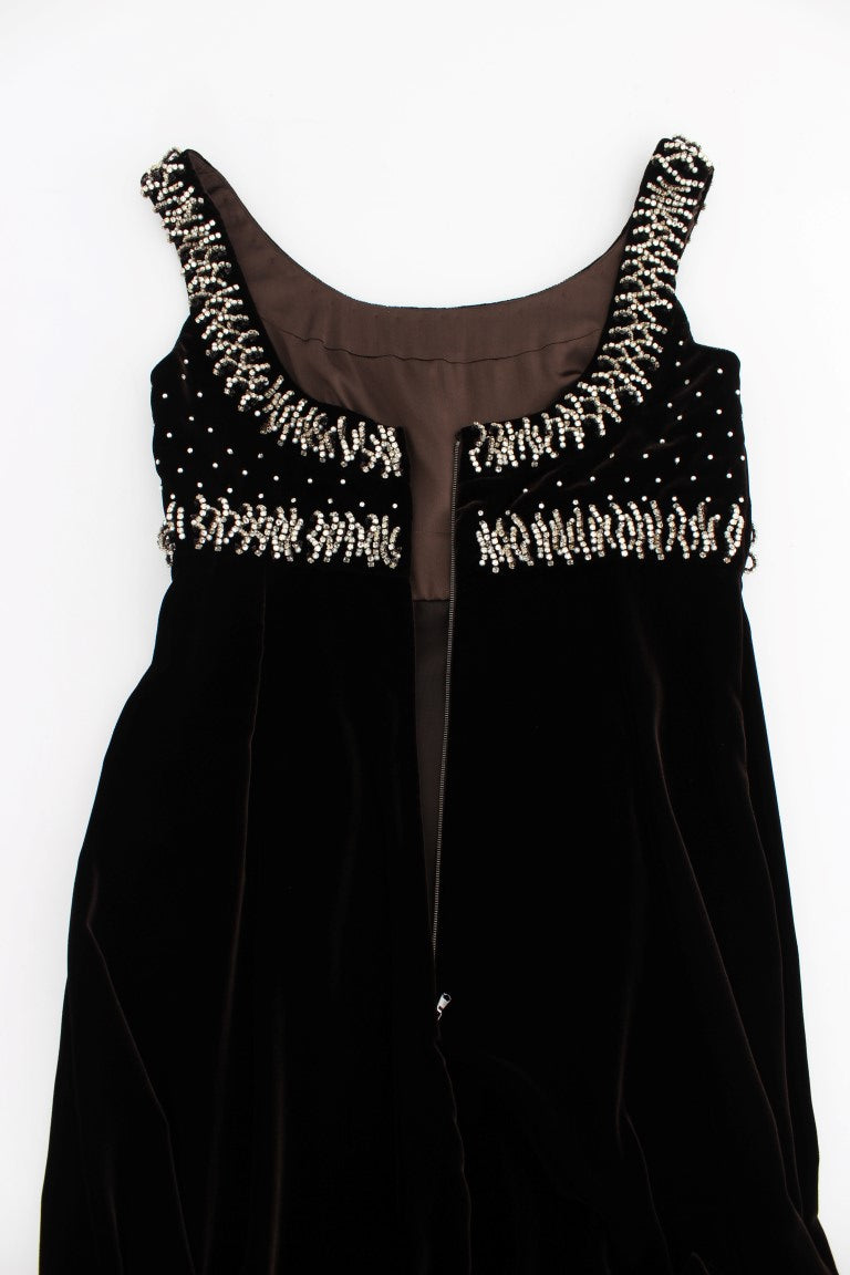Dolce & Gabbana Braunes Samt-Kristall-Etuikleid-8