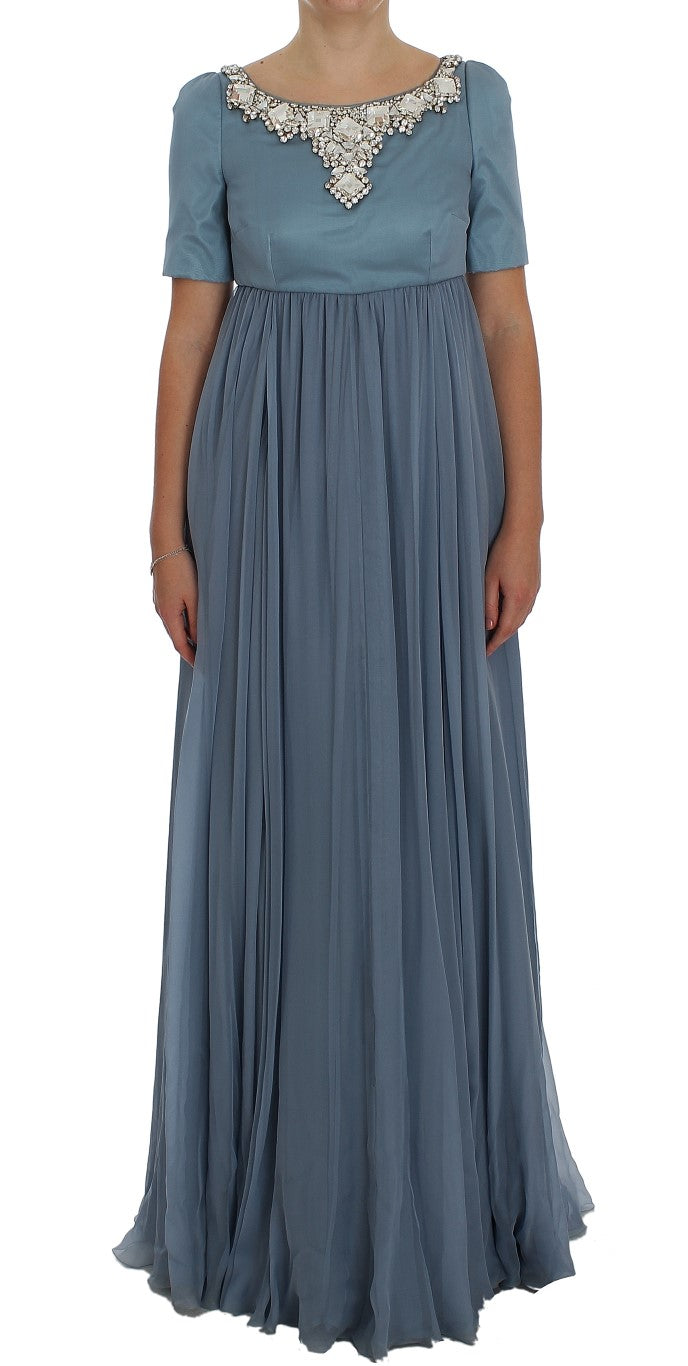 Dolce & Gabbana Blaues Seiden-Kristall-Etuikleid Ballkleid