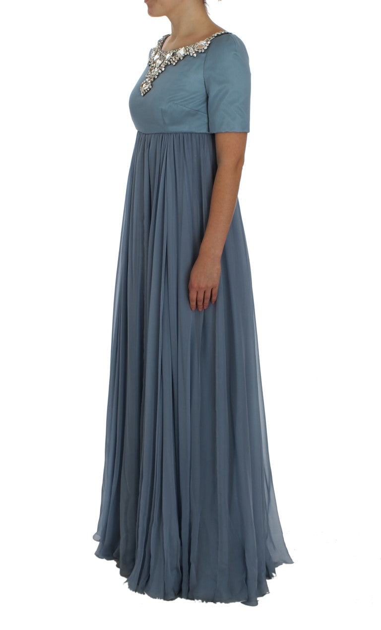 Dolce & Gabbana Blaues Seiden-Kristall-Etuikleid Ballkleid-2