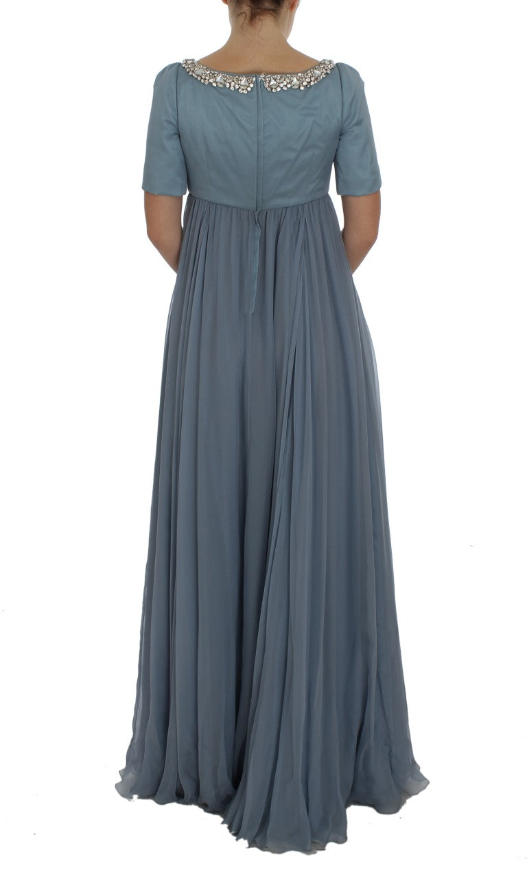 Dolce & Gabbana Blaues Seiden-Kristall-Etuikleid Ballkleid-3
