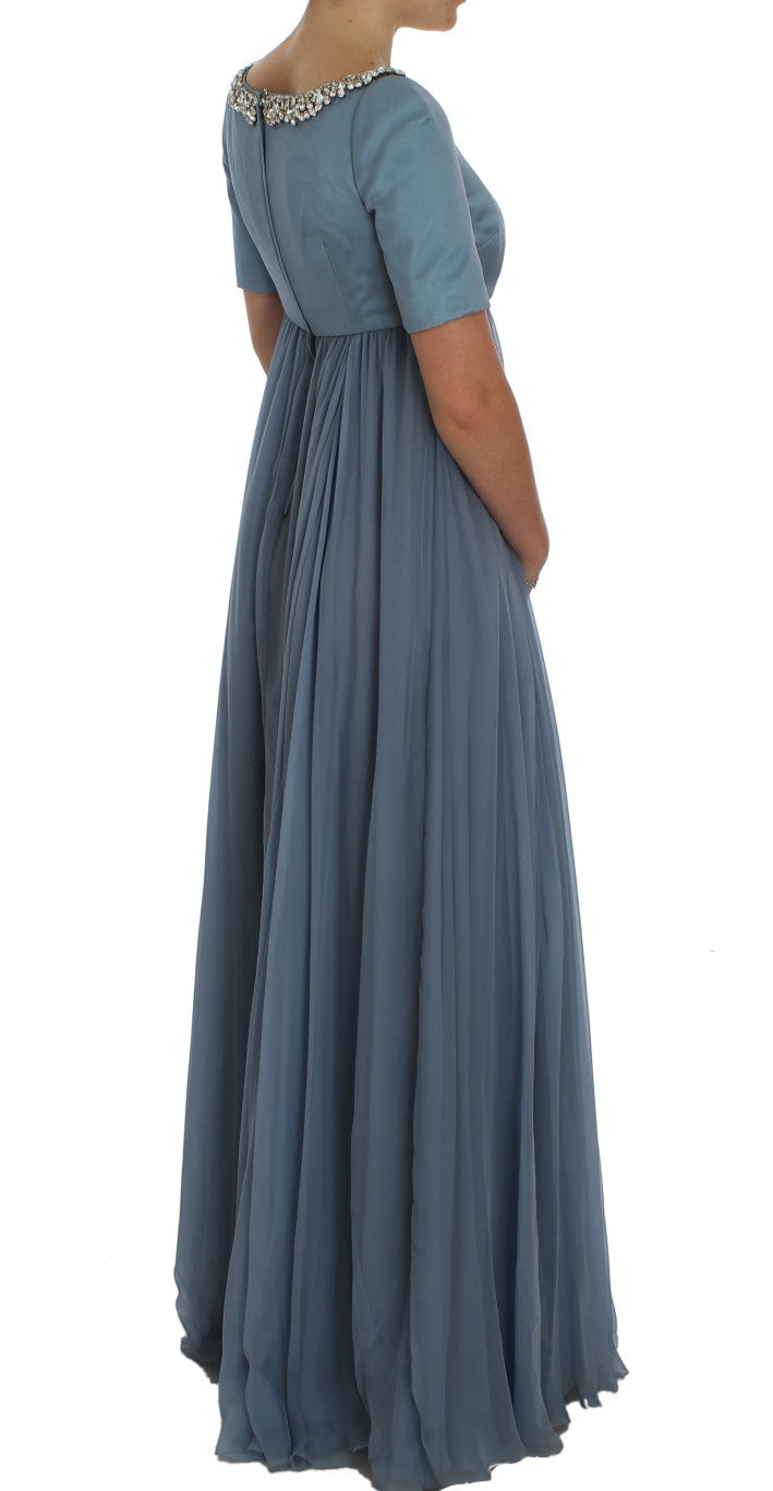 Dolce & Gabbana Blaues Seiden-Kristall-Etuikleid Ballkleid-4