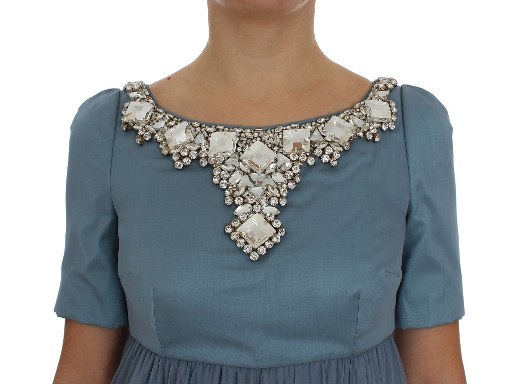Dolce & Gabbana Blaues Seiden-Kristall-Etuikleid Ballkleid-5