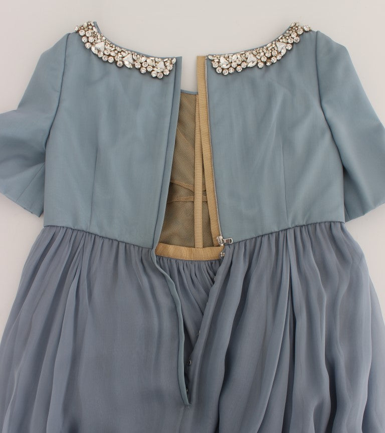 Dolce & Gabbana Blaues Seiden-Kristall-Etuikleid Ballkleid-6