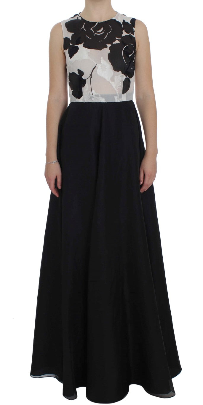 Vestido tubo de seda floral en blanco y negro de Dolce & Gabbana-1