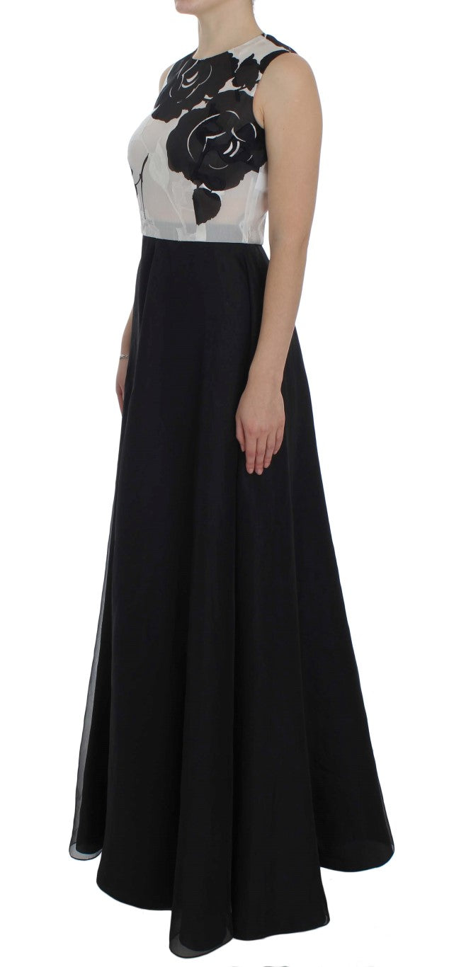 Vestido tubo de seda floral en blanco y negro de Dolce & Gabbana-2