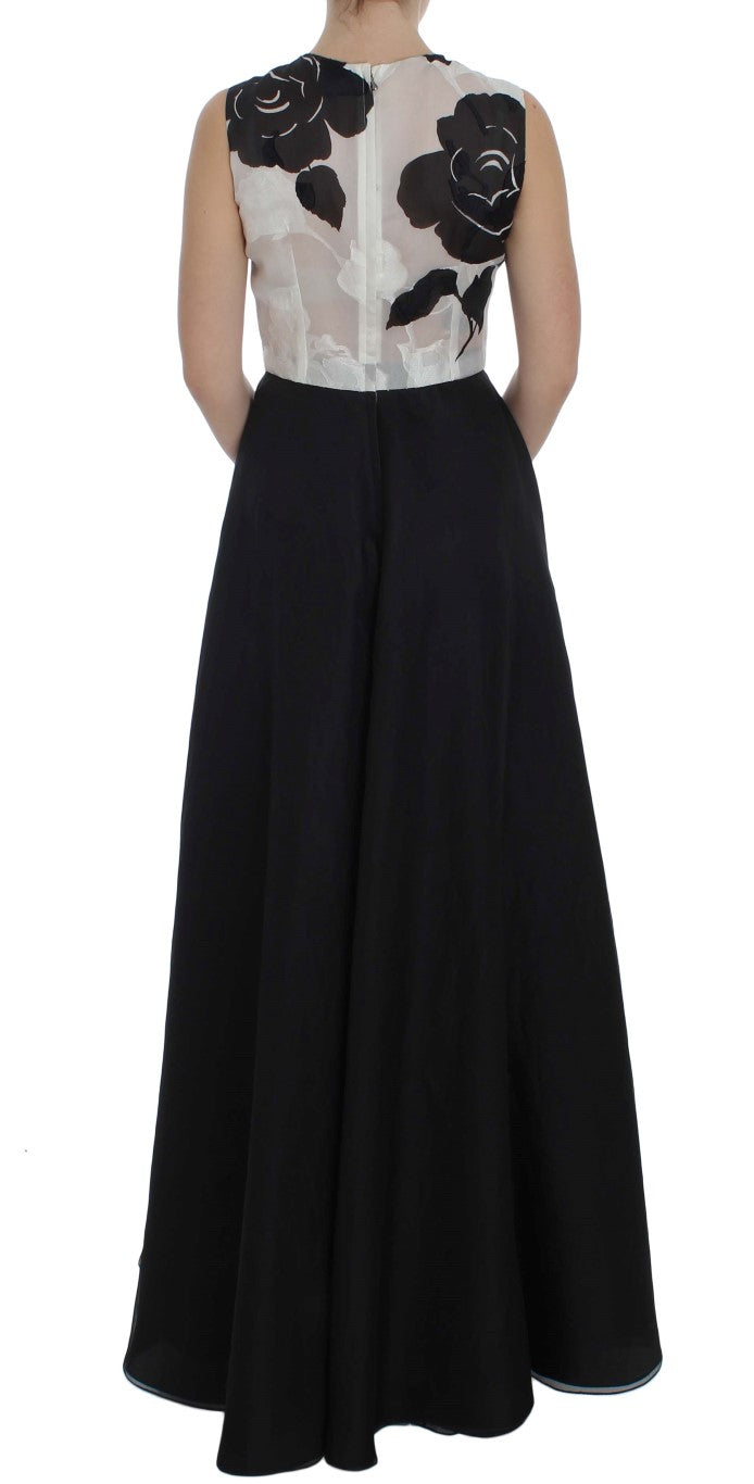Vestido tubo de seda floral en blanco y negro de Dolce & Gabbana-3
