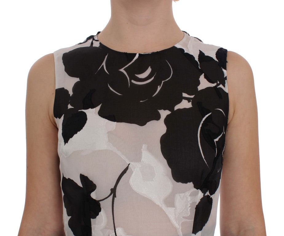 Vestido tubo de seda floral en blanco y negro de Dolce & Gabbana-5