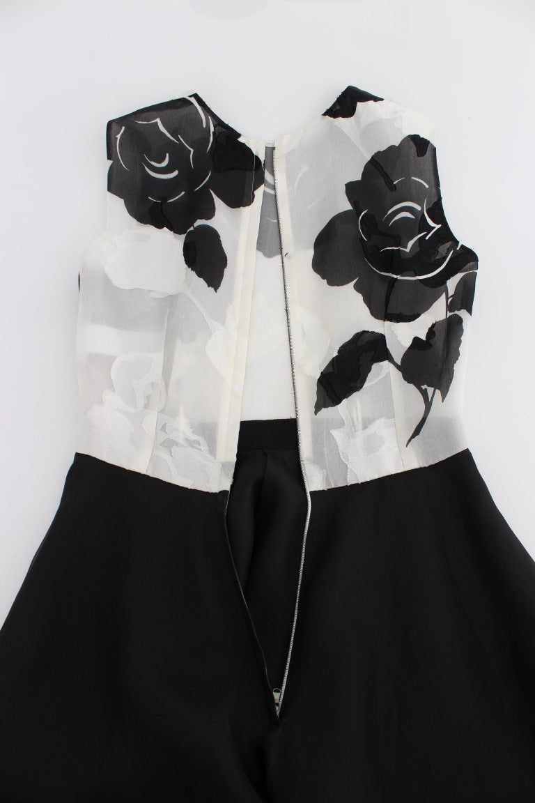 Vestido tubo de seda floral en blanco y negro de Dolce & Gabbana-6