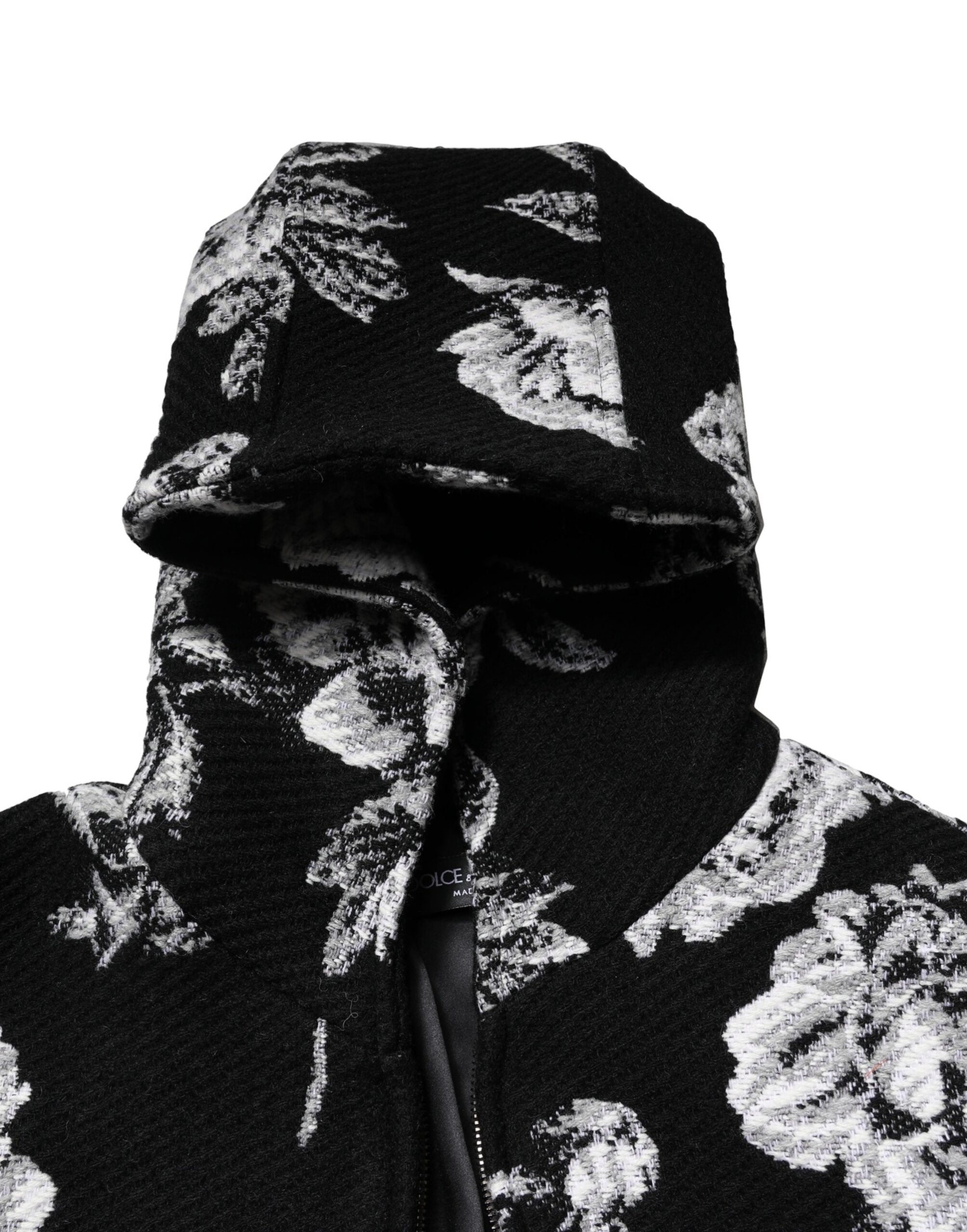 Dolce & Gabbana Black hooded wool jacket with floral pattern for men-5