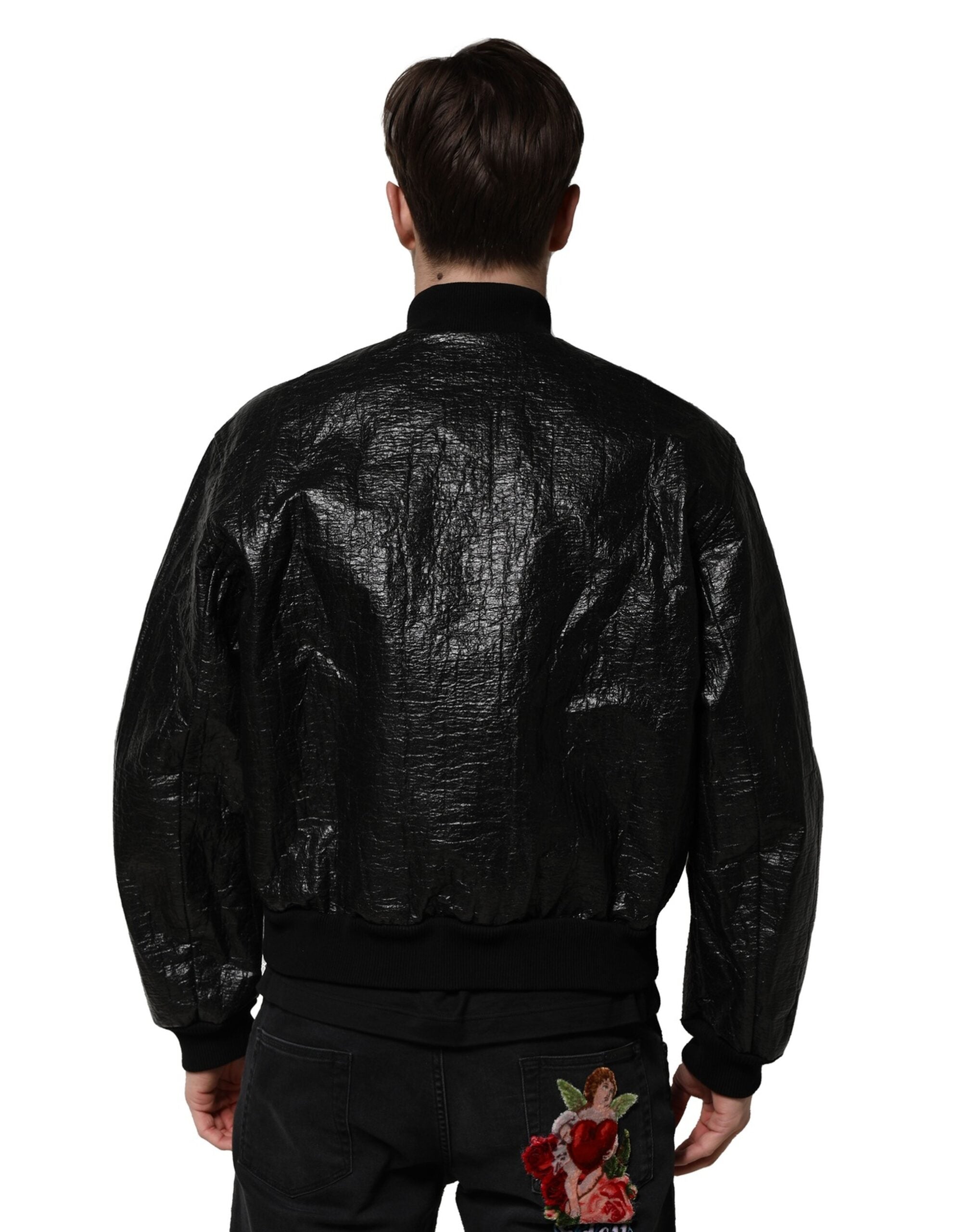 Dolce & Gabbana Black Logo Plaque Bomber Jacket with Zipper-4