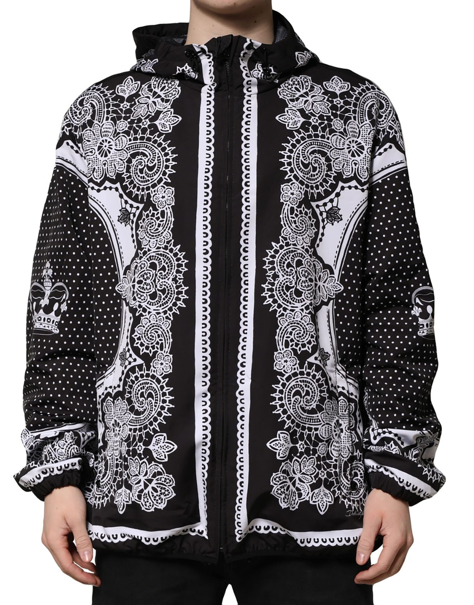 Dolce & Gabbana Black Bandana Print Bomber Jacket with Hood-2