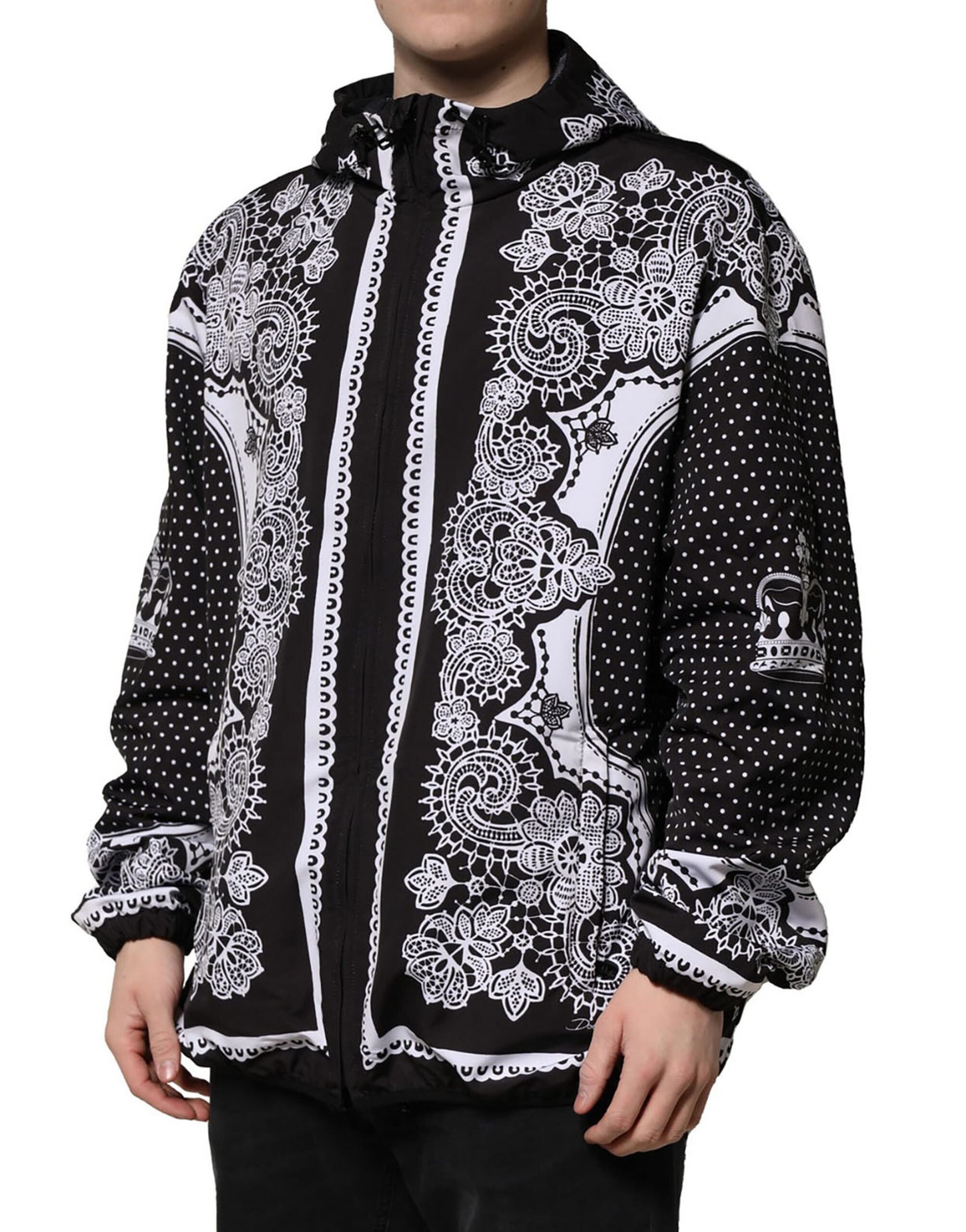 Dolce & Gabbana Black Bandana Print Bomber Jacket with Hood-3