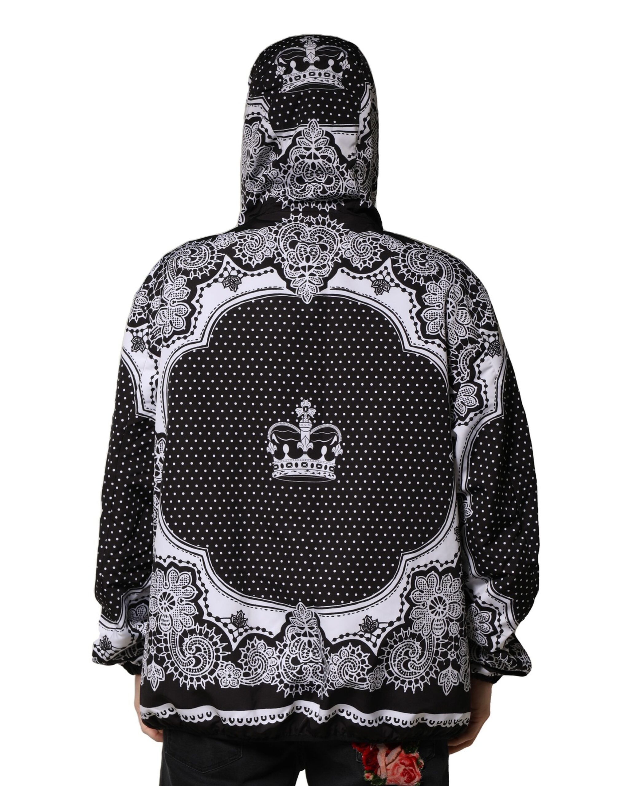 Dolce & Gabbana Black Bandana Print Bomber Jacket with Hood-4