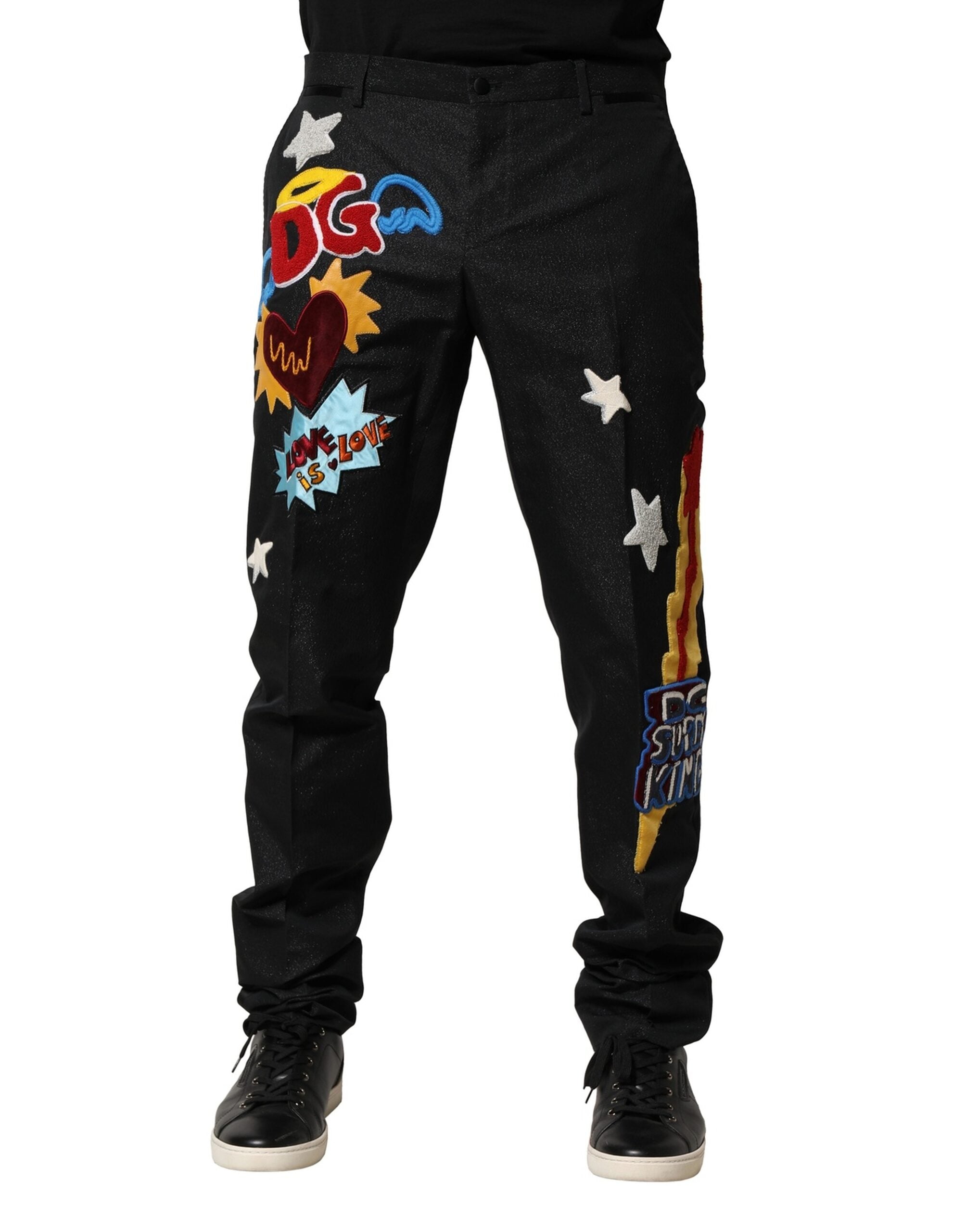 Dolce & Gabbana Black Graphic Embroidery Men's Trousers-2