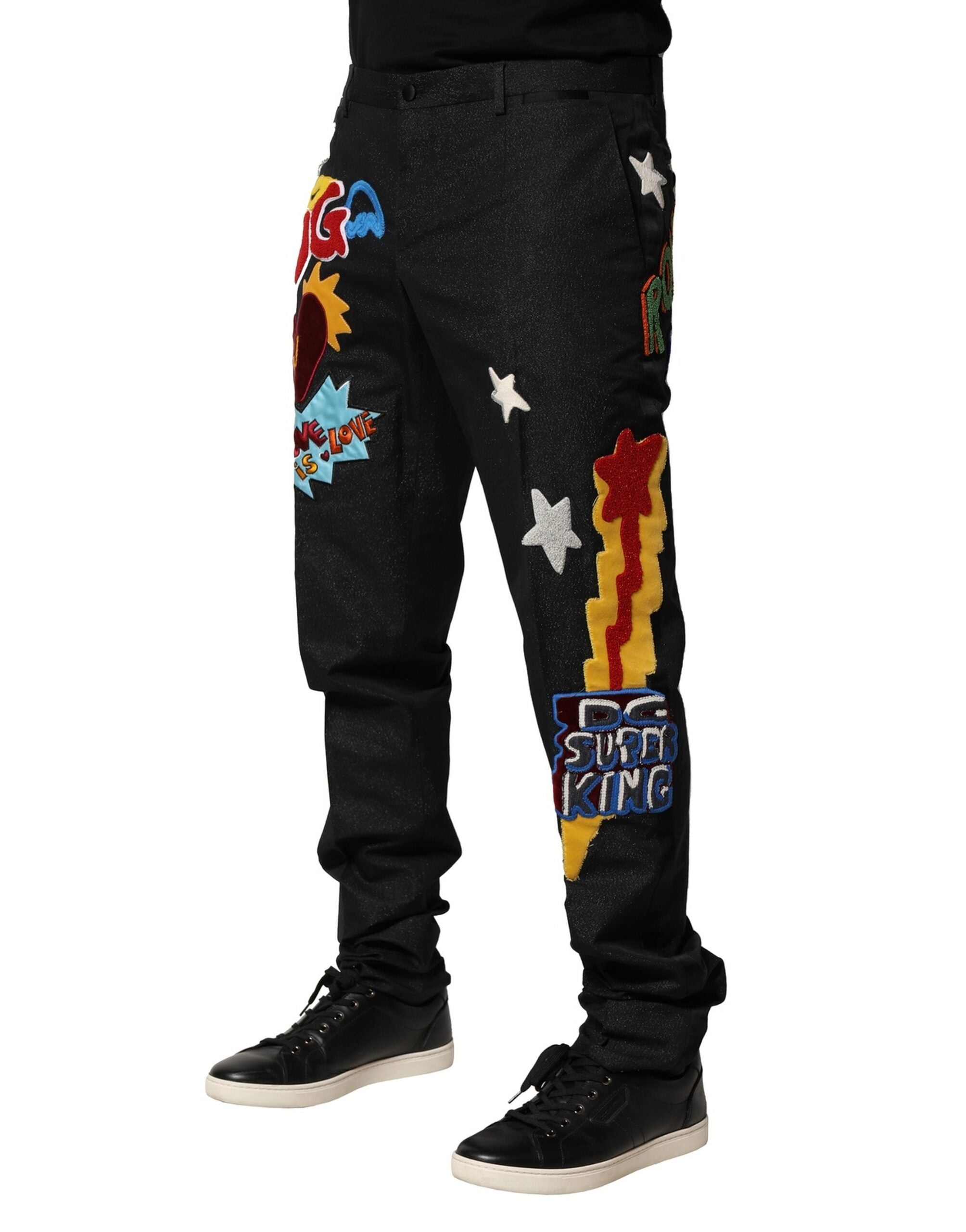 Dolce & Gabbana Black Graphic Embroidery Men's Trousers-3