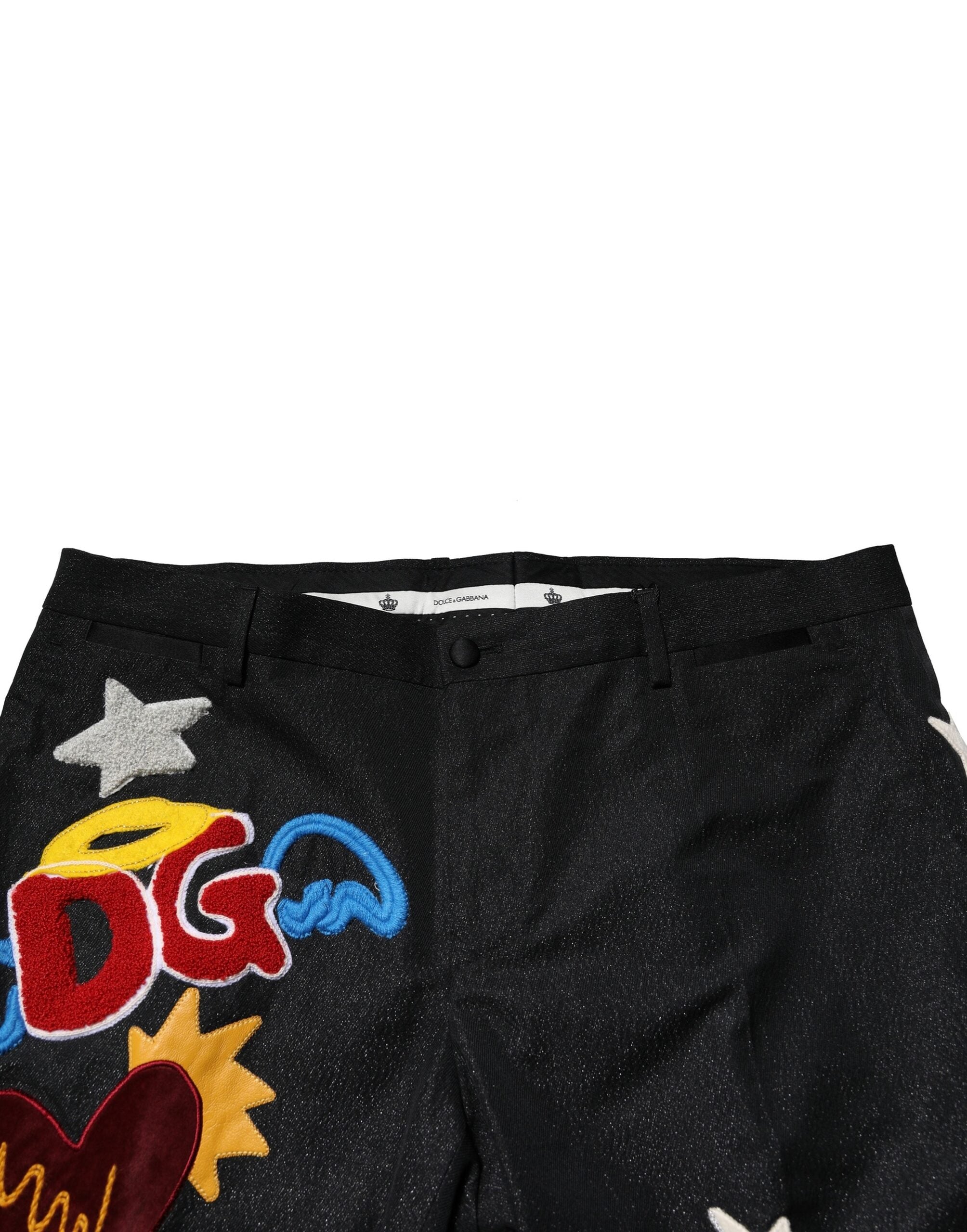 Dolce & Gabbana Black Graphic Embroidery Men's Trousers-5