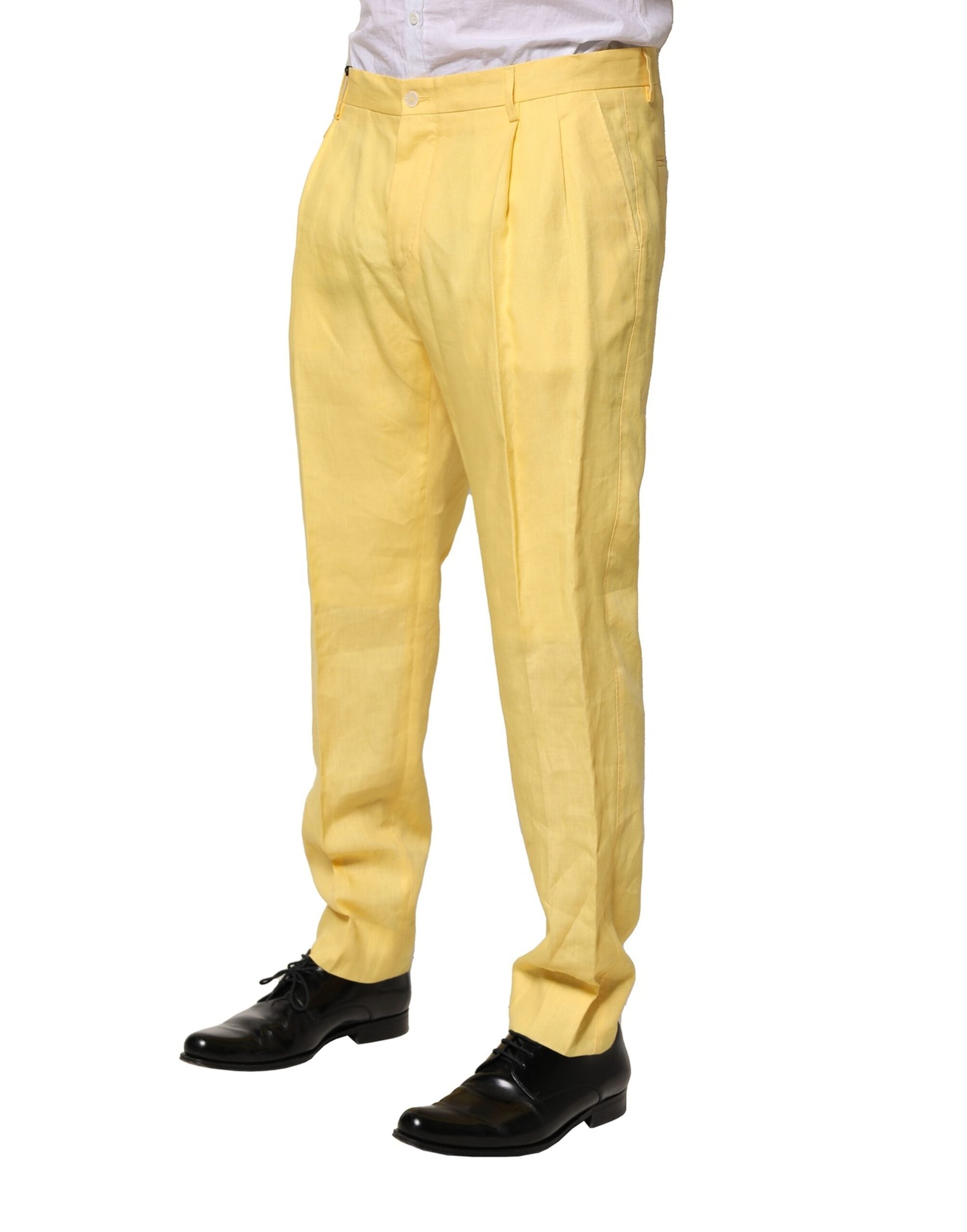 Dolce & Gabbana Gelbe Flachs konisch zulaufende Herrenhosen-3