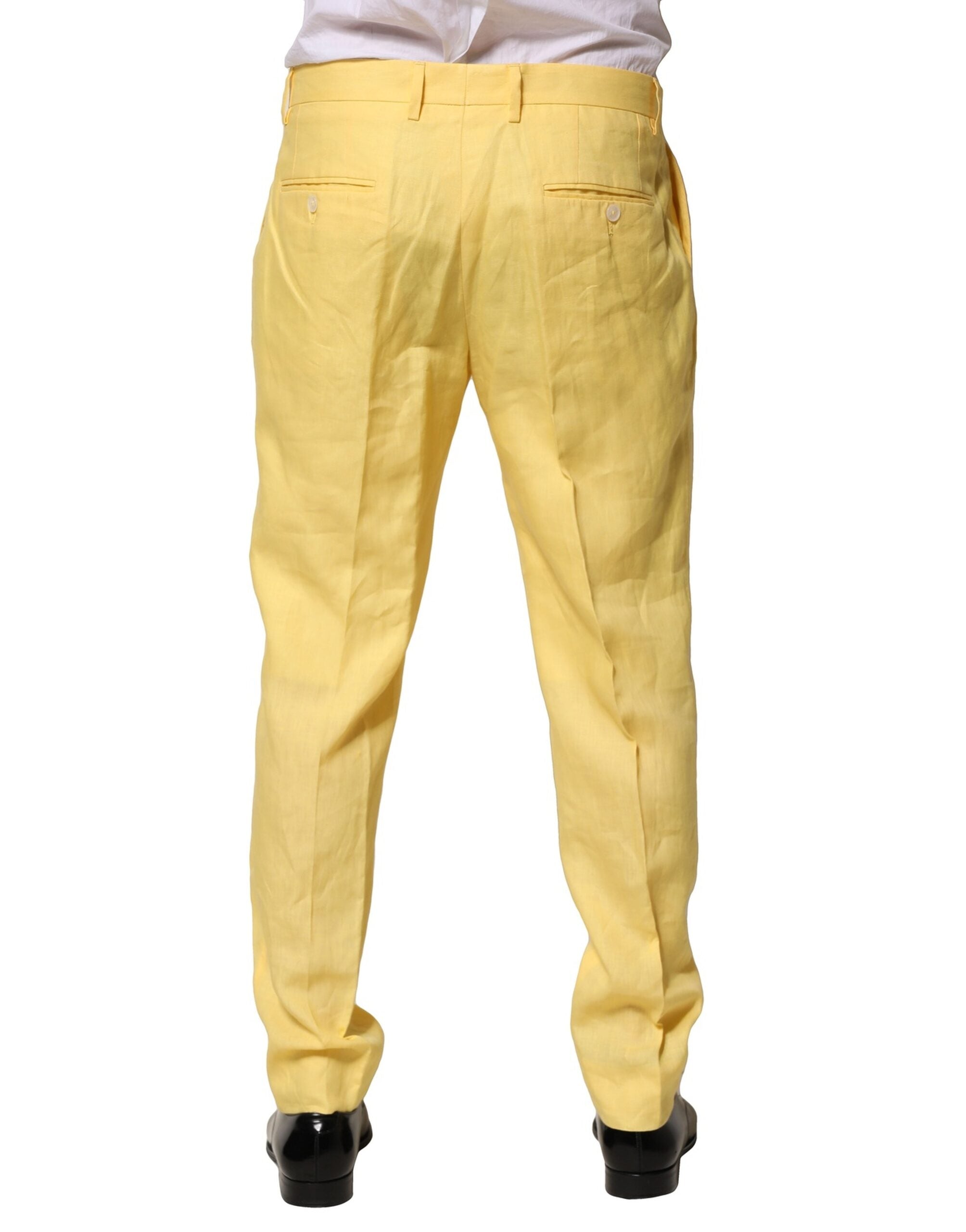 Dolce & Gabbana Gelbe Flachs konisch zulaufende Herrenhosen-4