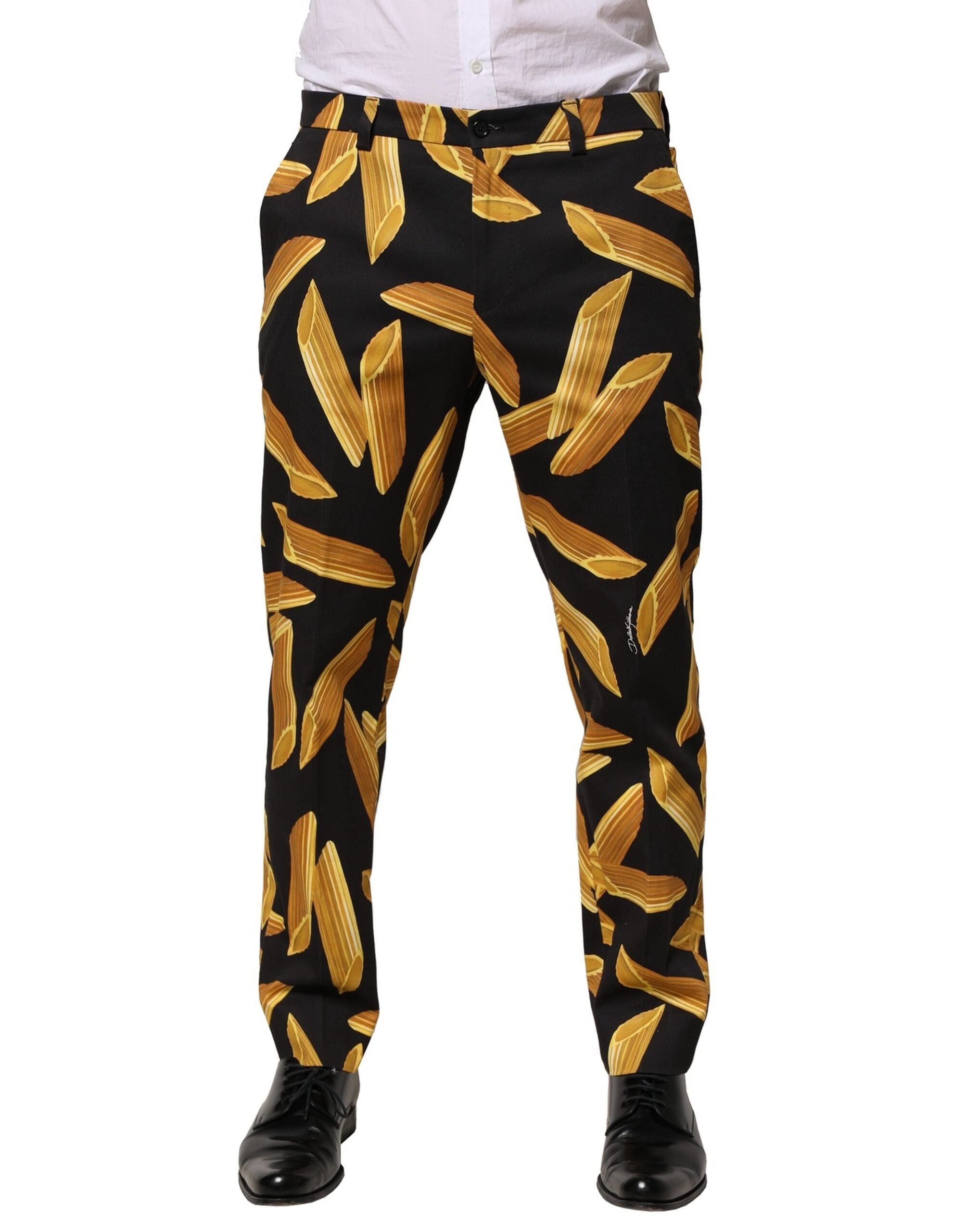 Dolce & Gabbana Schwarze Pasta Print konisch zulaufende Herrenhosen-2