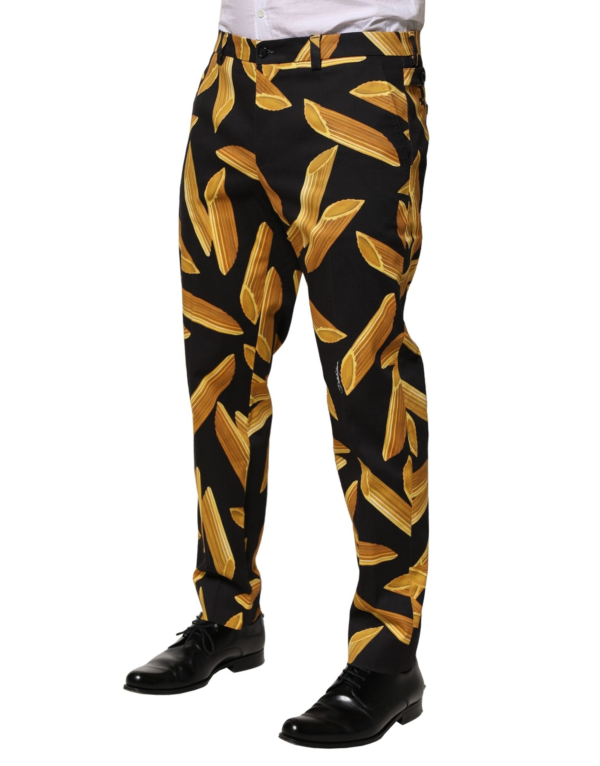 Dolce & Gabbana Schwarze Pasta Print konisch zulaufende Herrenhosen-3