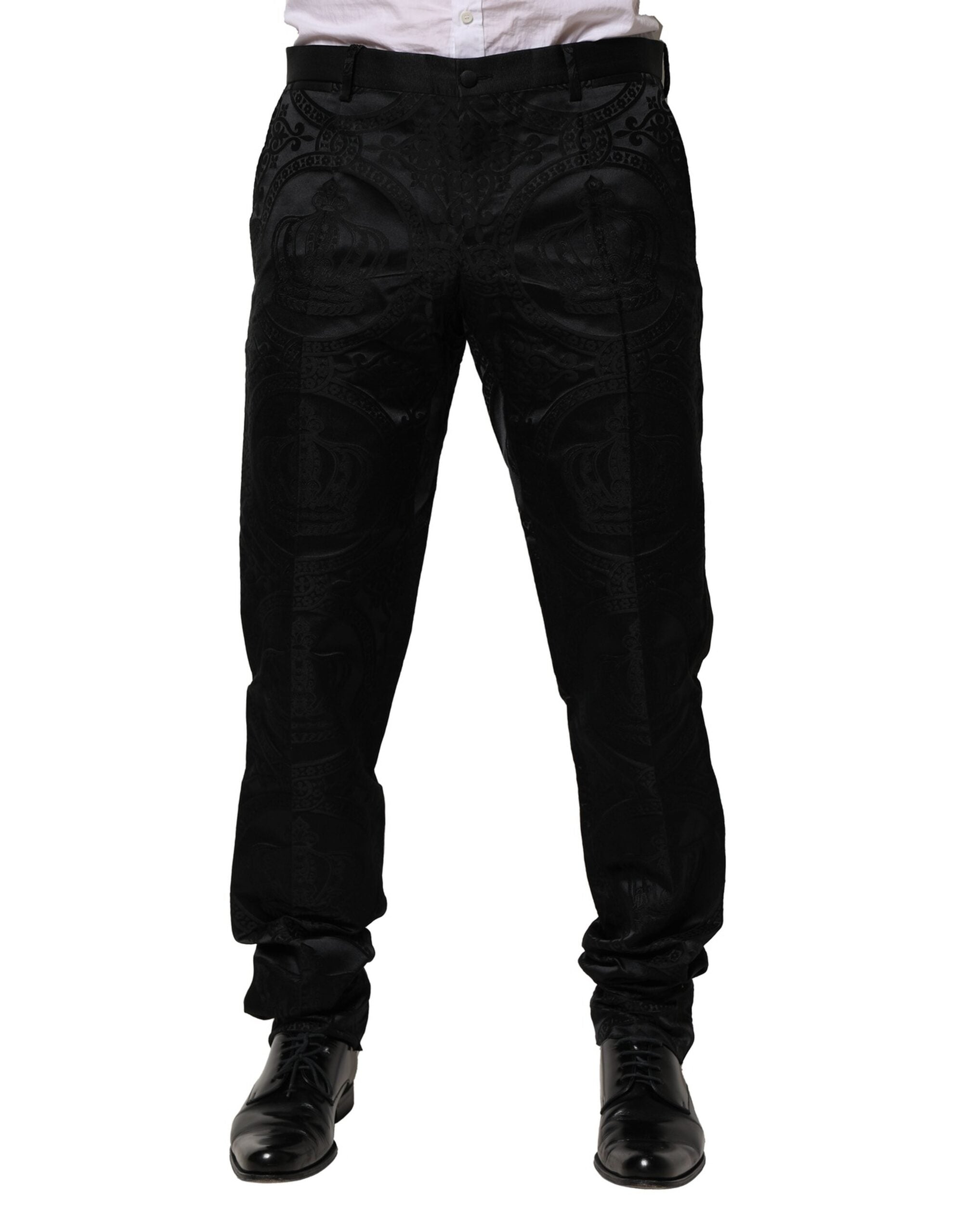 Dolce & Gabbana Black Cotton DG Crown Dress Pants-1