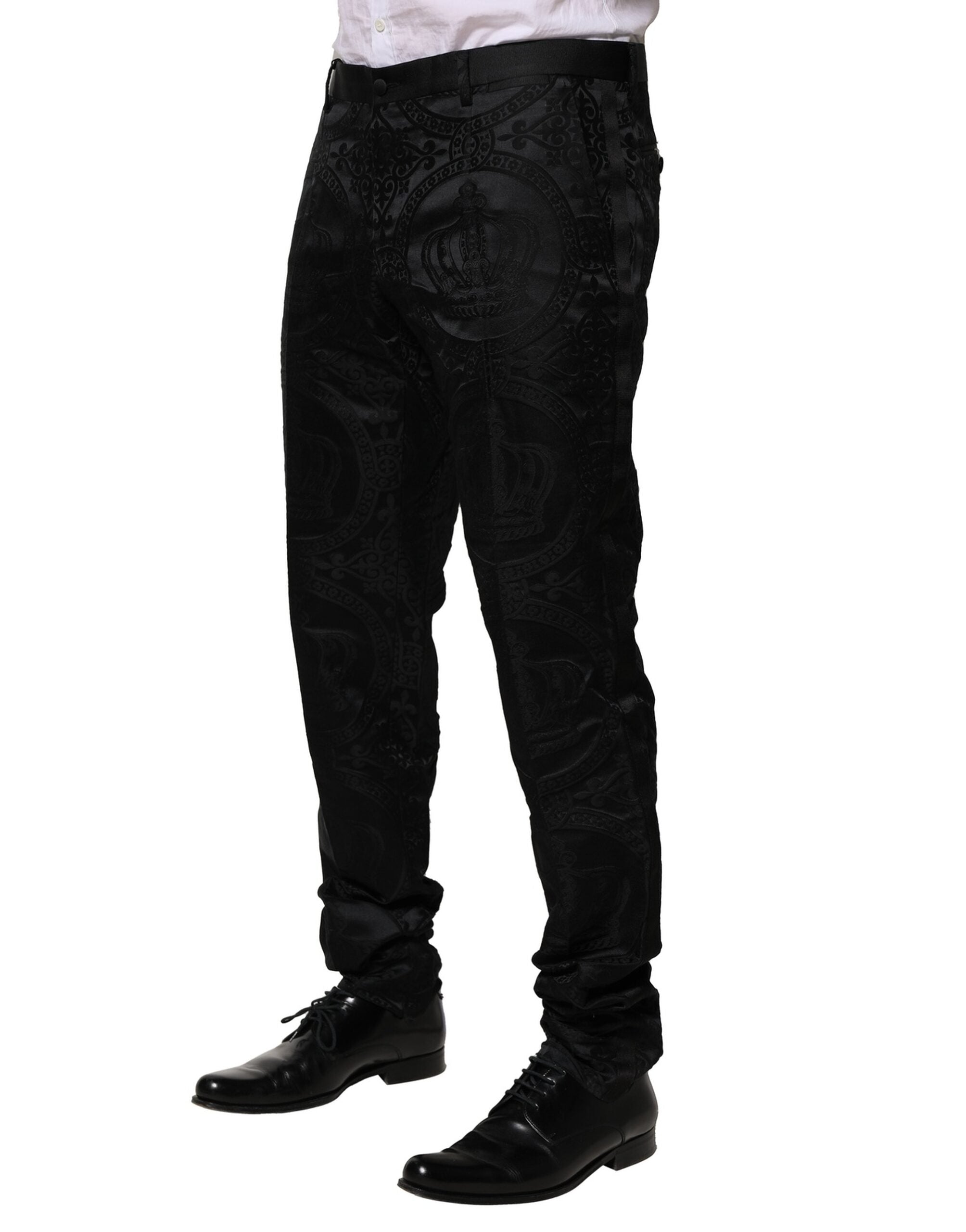 Dolce & Gabbana Black Cotton DG Crown Dress Pants-3