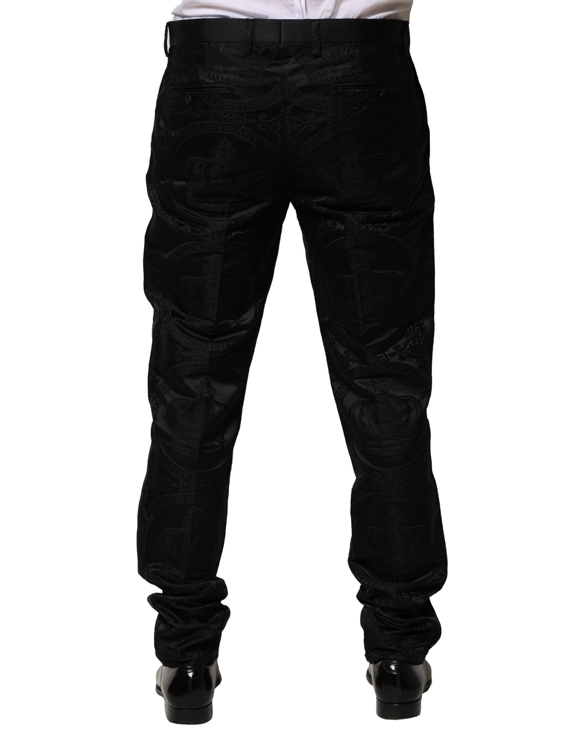Dolce & Gabbana Black Cotton DG Crown Dress Pants-4