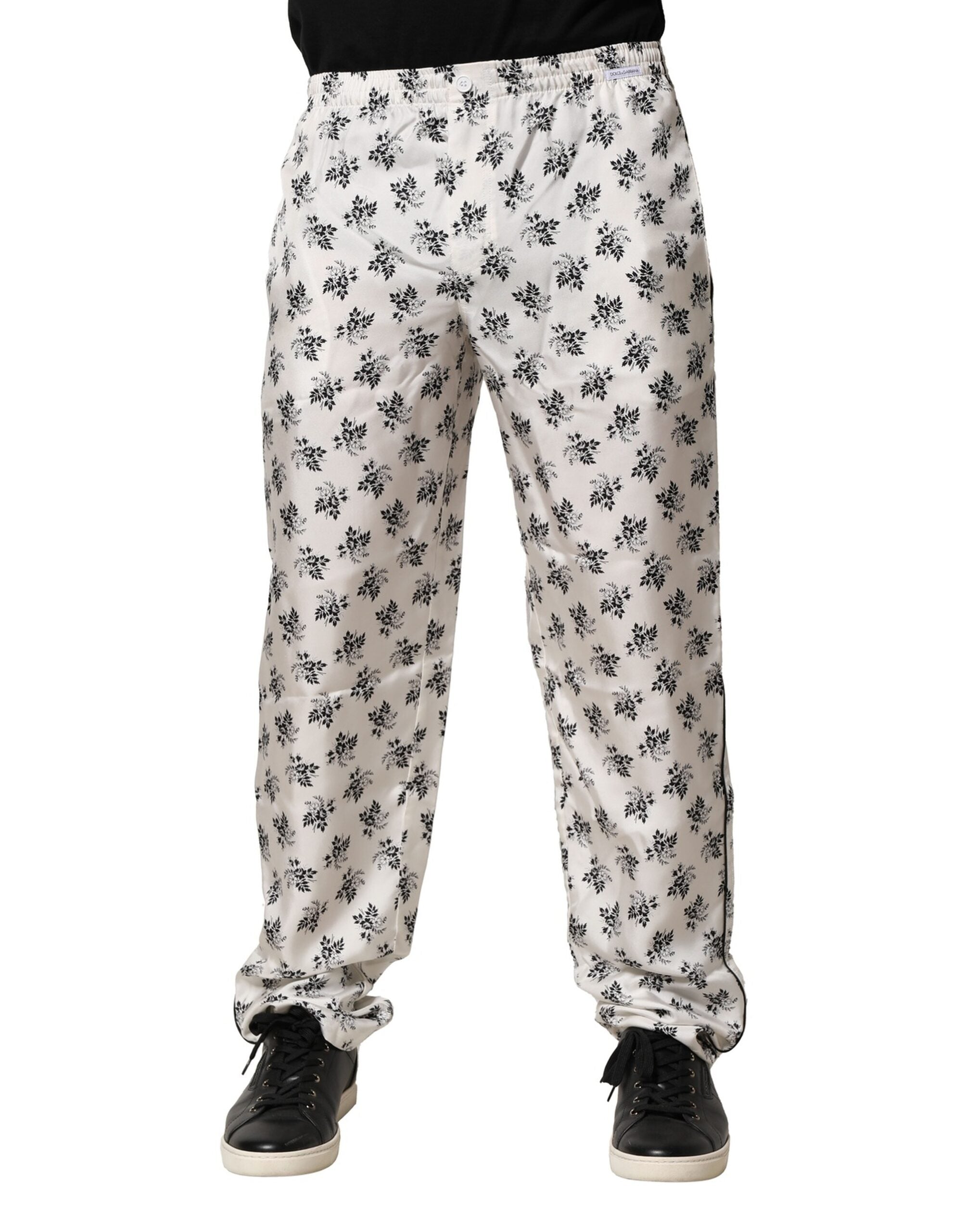 Dolce & Gabbana Weiße, geblümte Seiden-Lounge-Hose-1