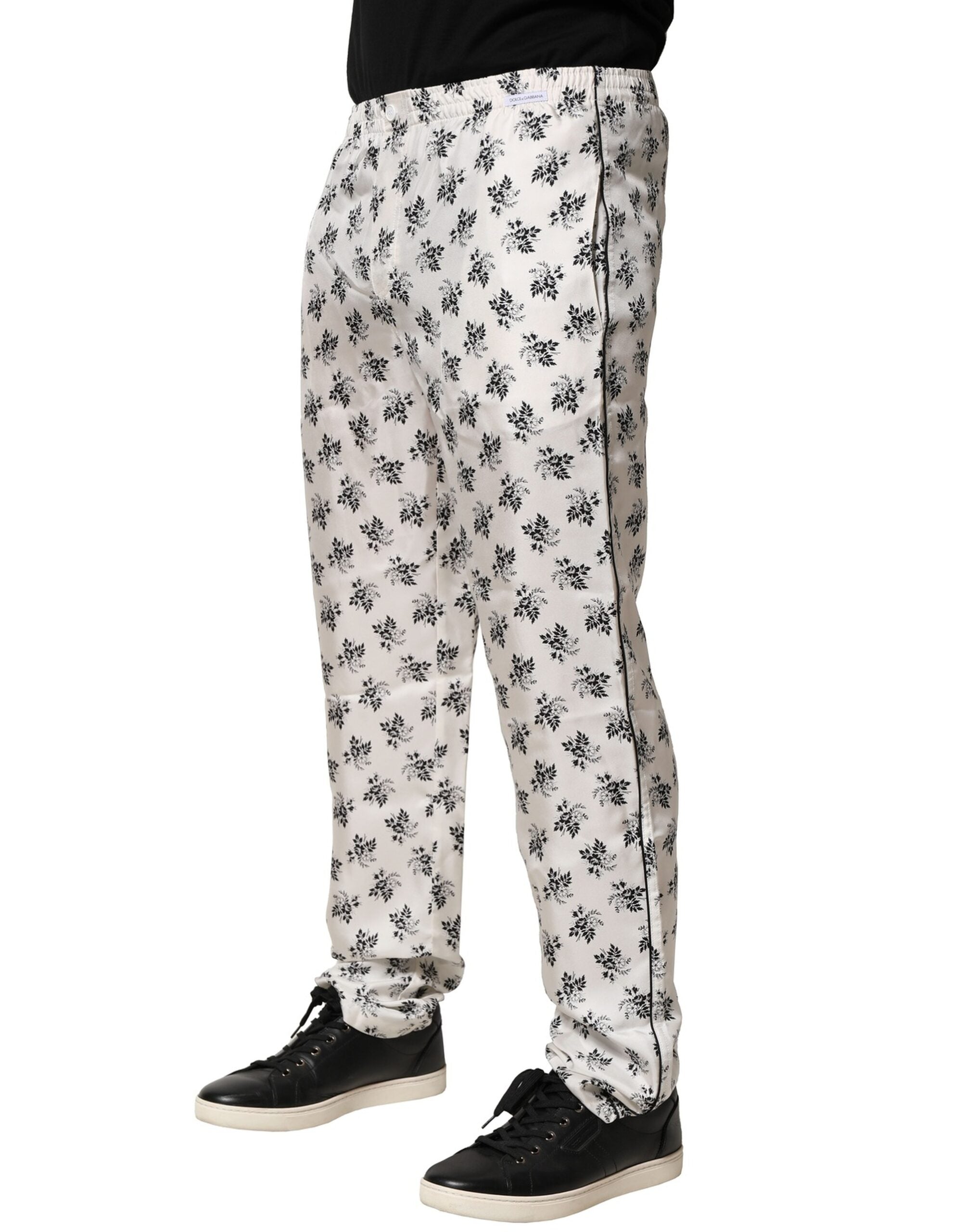 Dolce & Gabbana Weiße, geblümte Seiden-Lounge-Hose-3