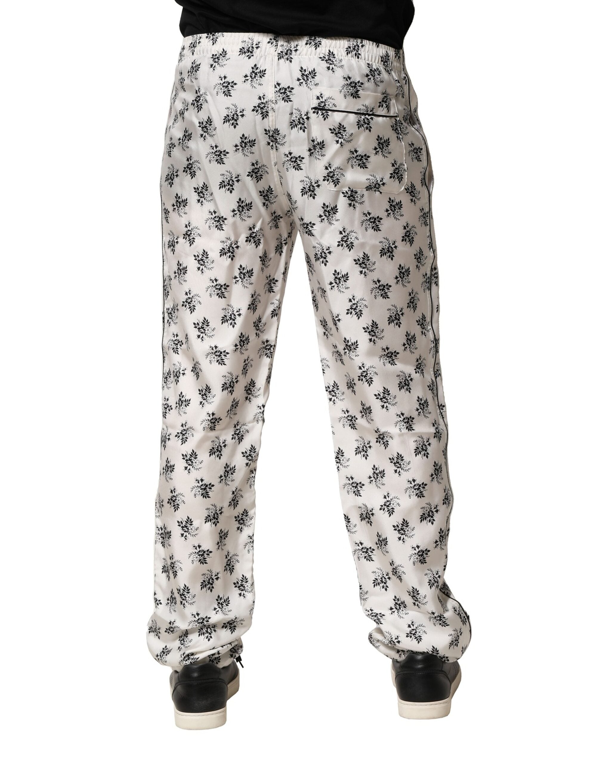 Dolce & Gabbana Weiße, geblümte Seiden-Lounge-Hose-4