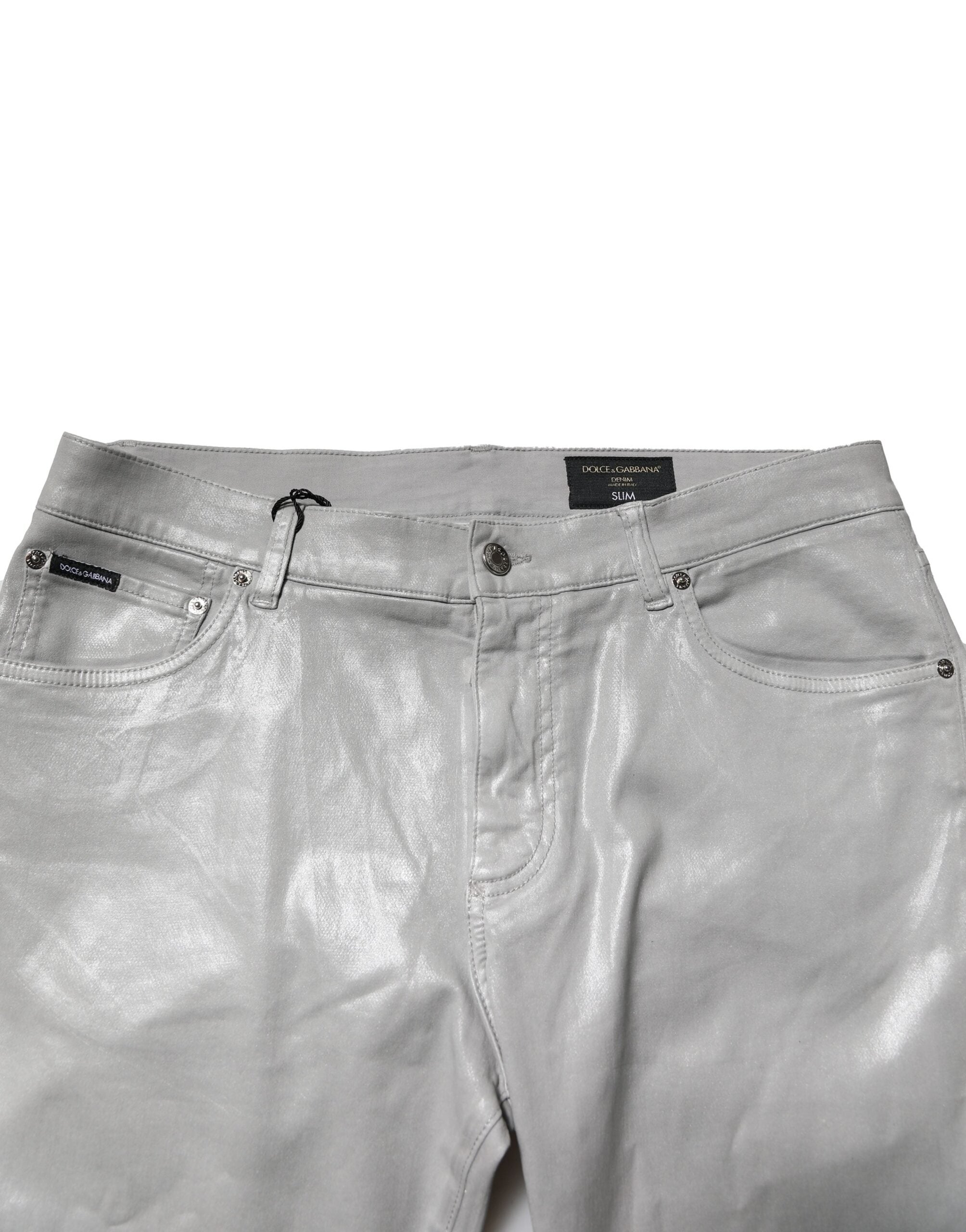 Dolce & Gabbana Silver Cotton Stretch Denim Jeans-5